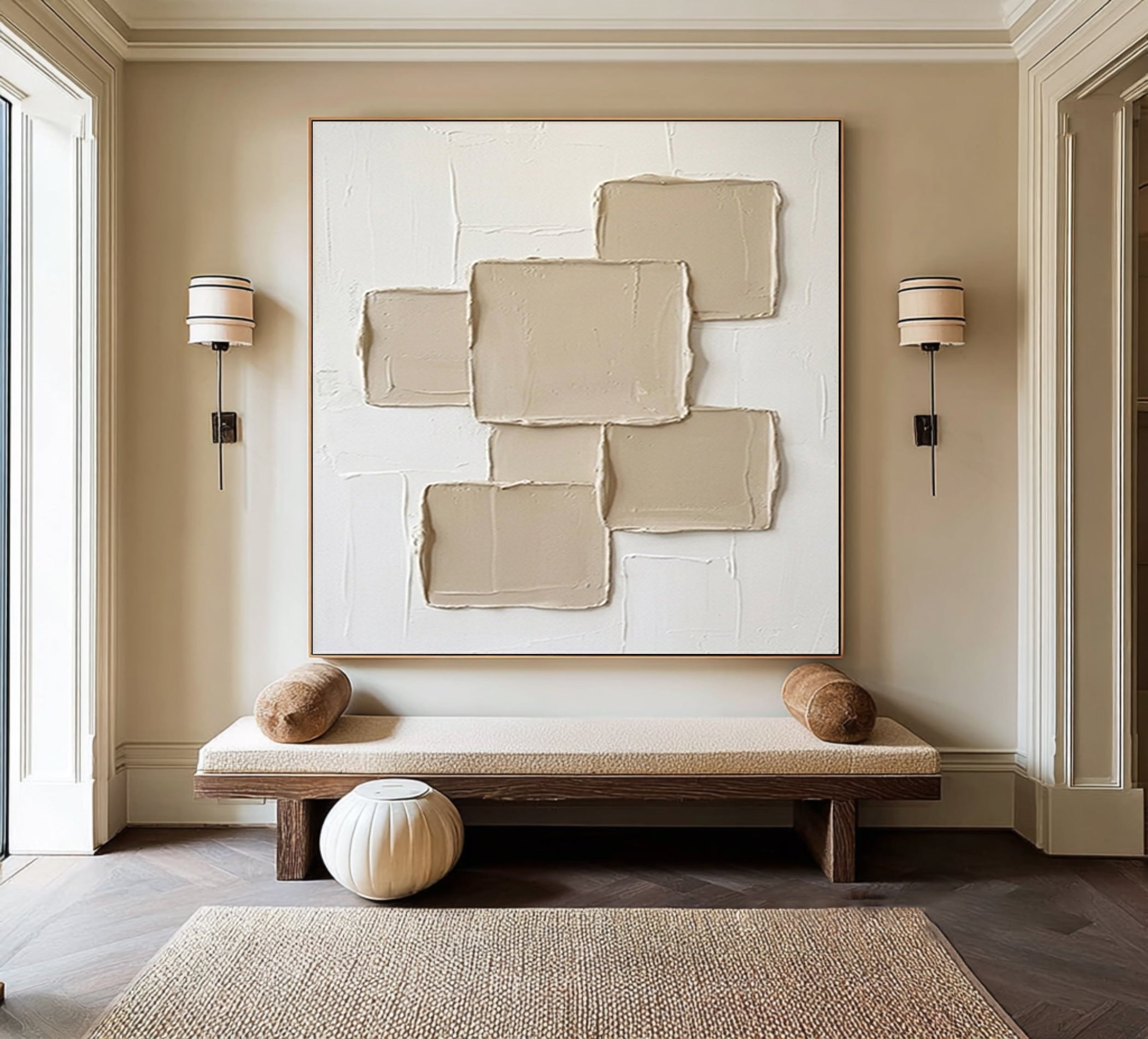 Large Hand Painted Texture Wall Art Modern Neutral Geometric Canvas