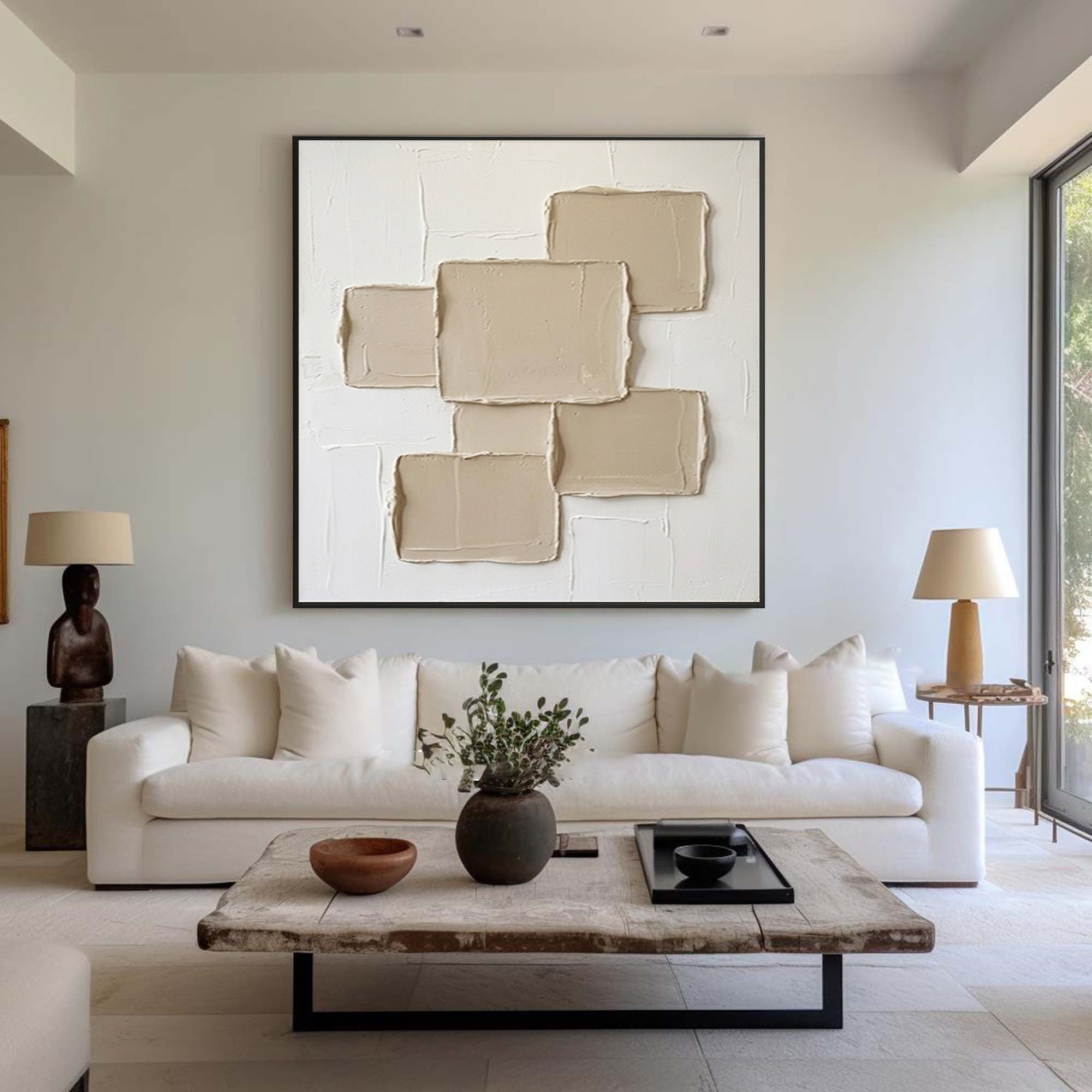 Large Hand Painted Texture Wall Art Modern Neutral Geometric Canvas