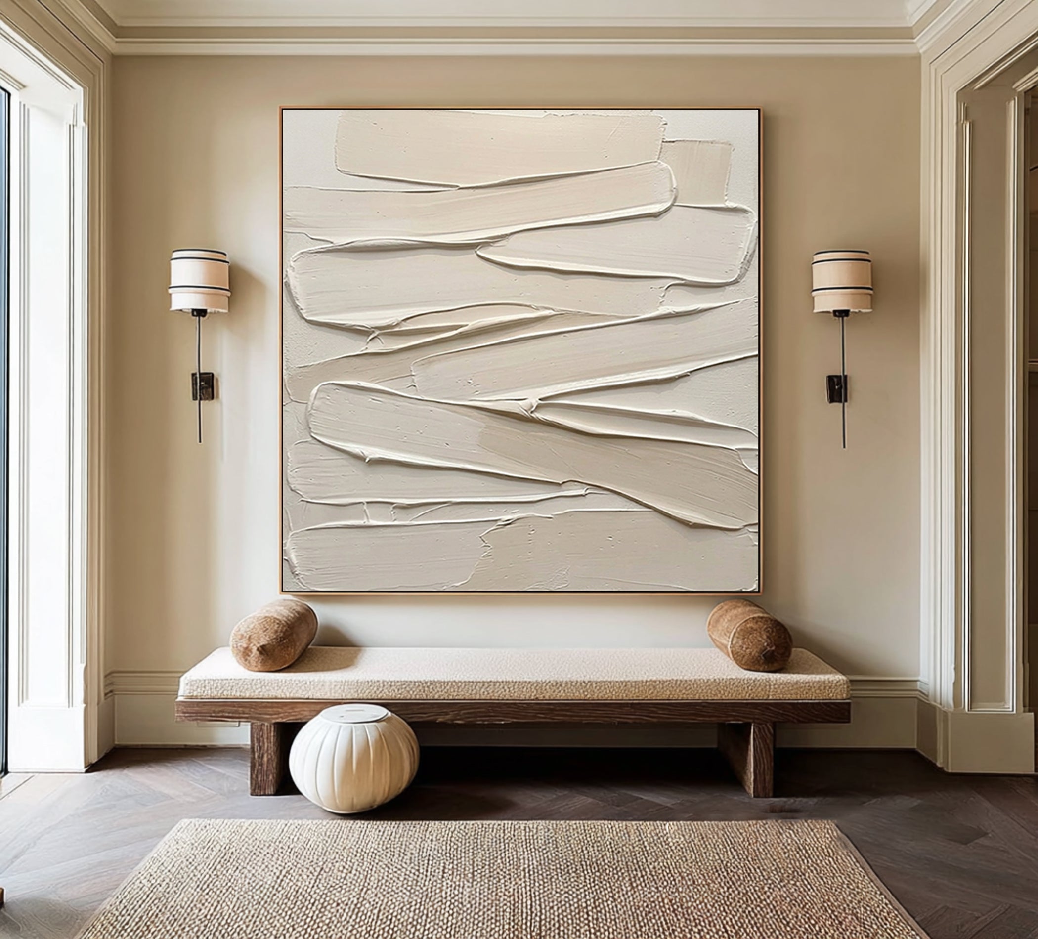 Large Cream Textured Canvas Art Modern Neutral Wall Decor