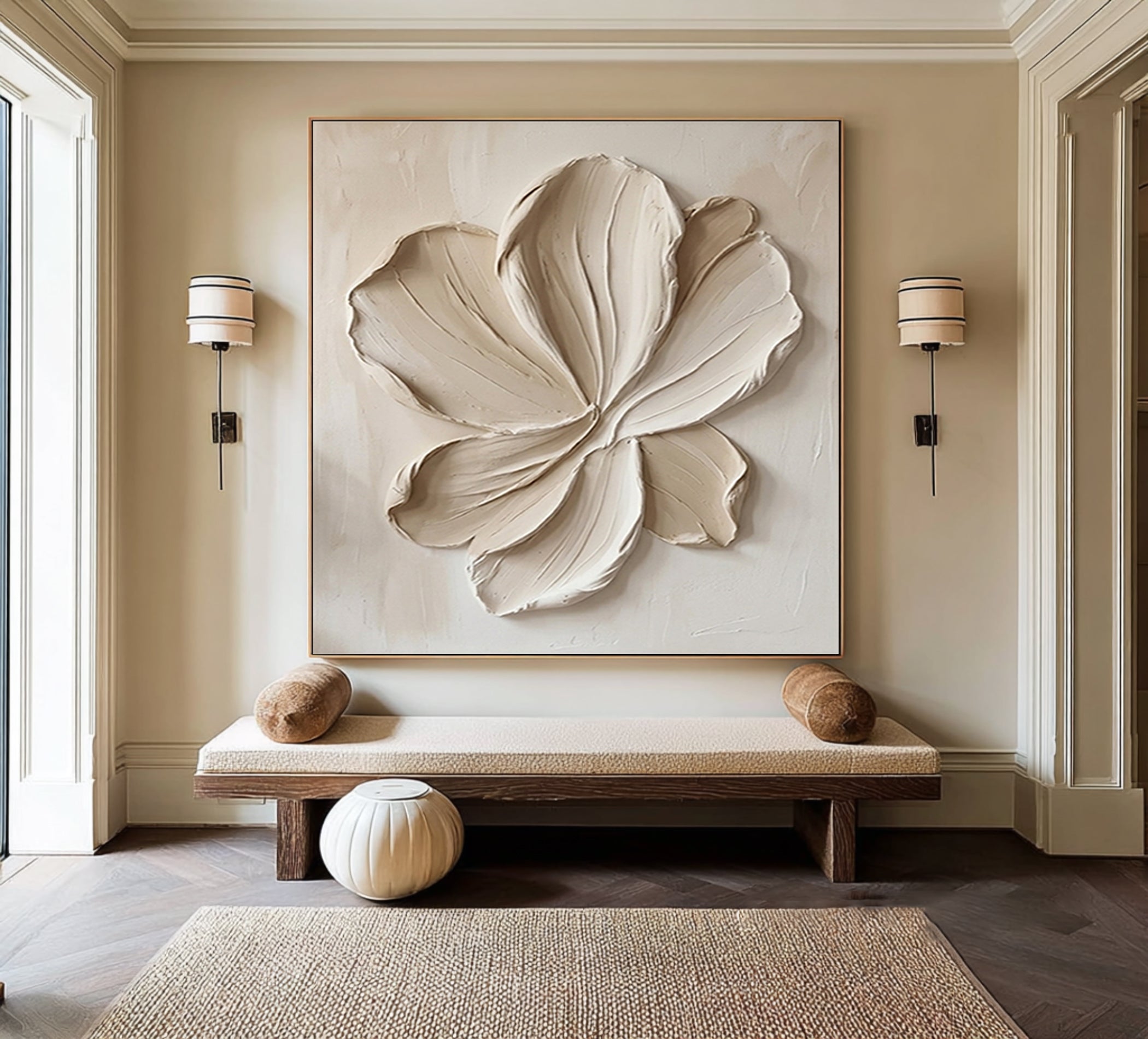 Large Organic Bloom Wall Art Neutral Contemporary Floral Texture Painting
