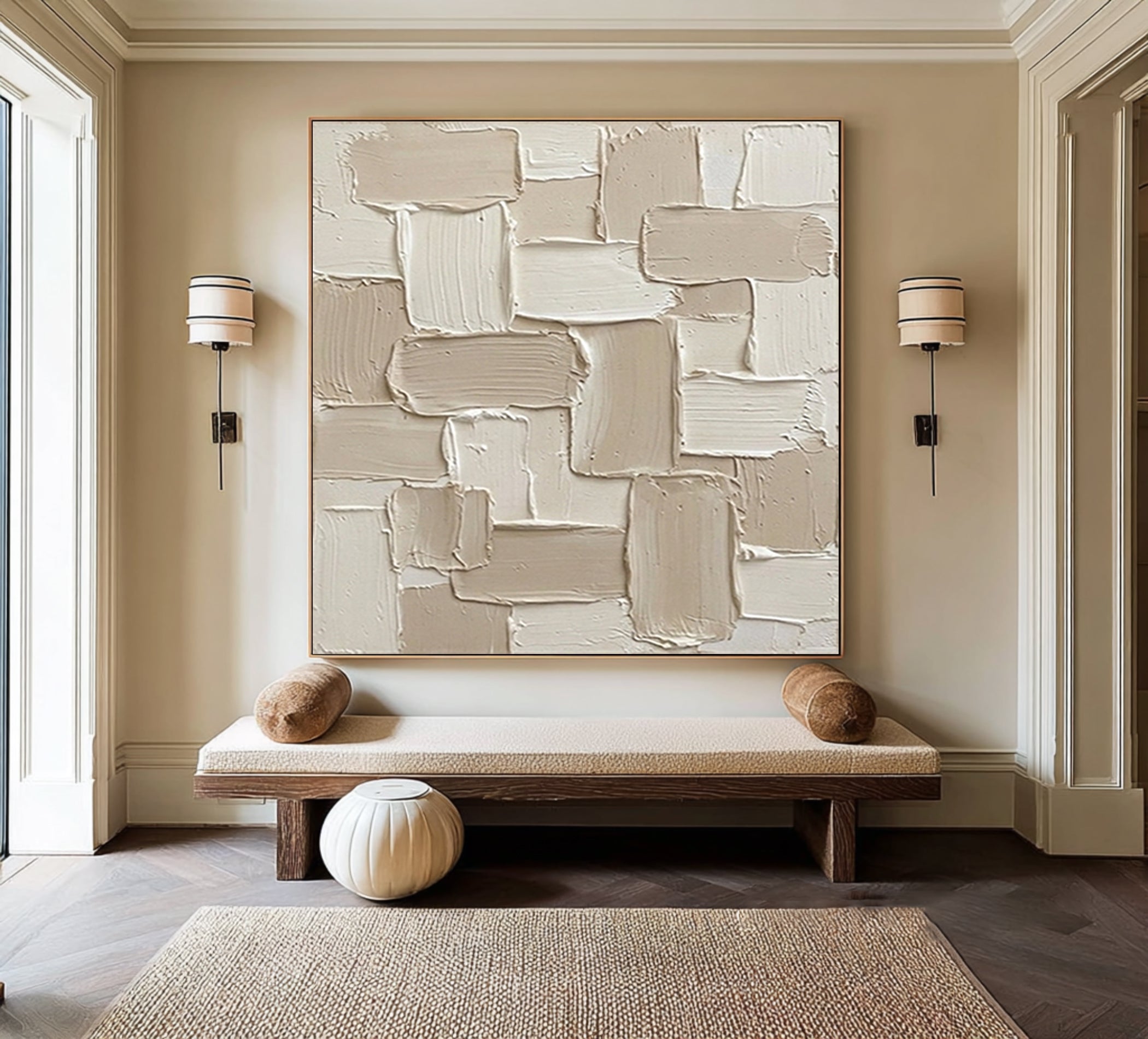 Large Layered Architectural Block Wall Art Neutral Contemporary Sculptural Painting