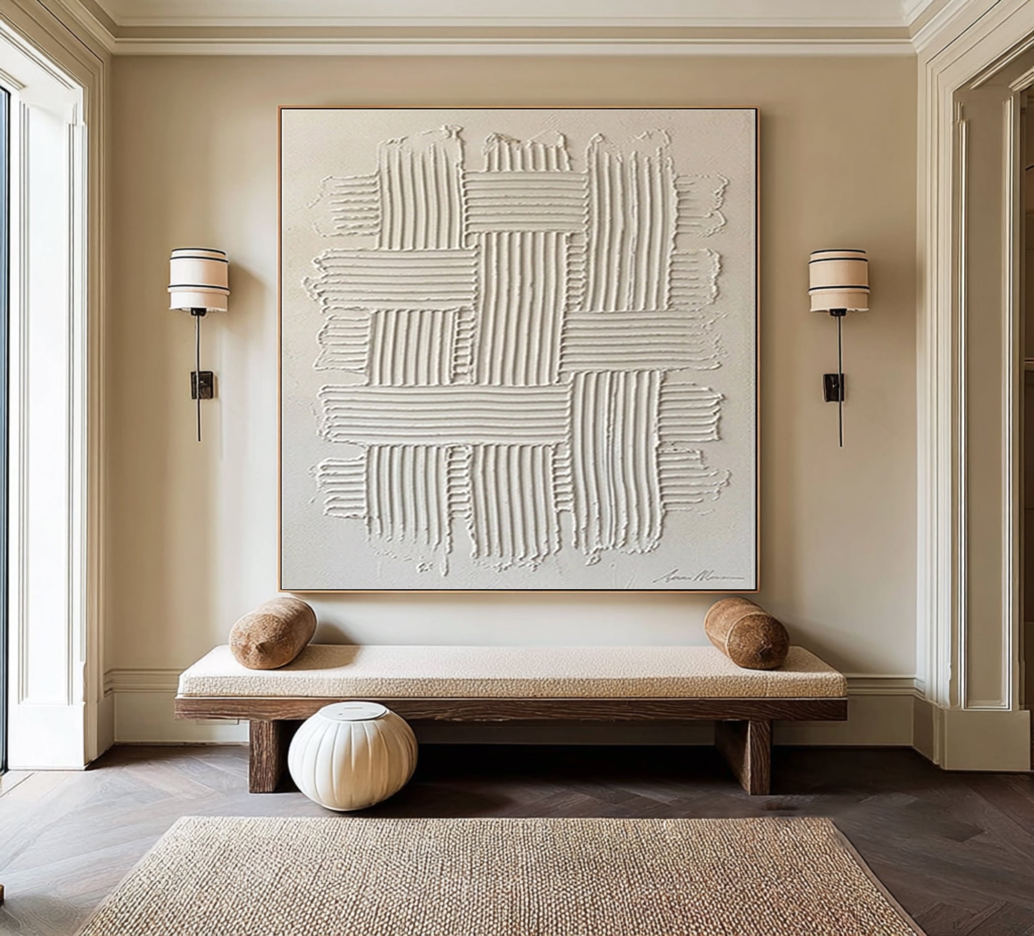 Large Minimalist Texture Wall Art Hand Painted Geometric Canvas