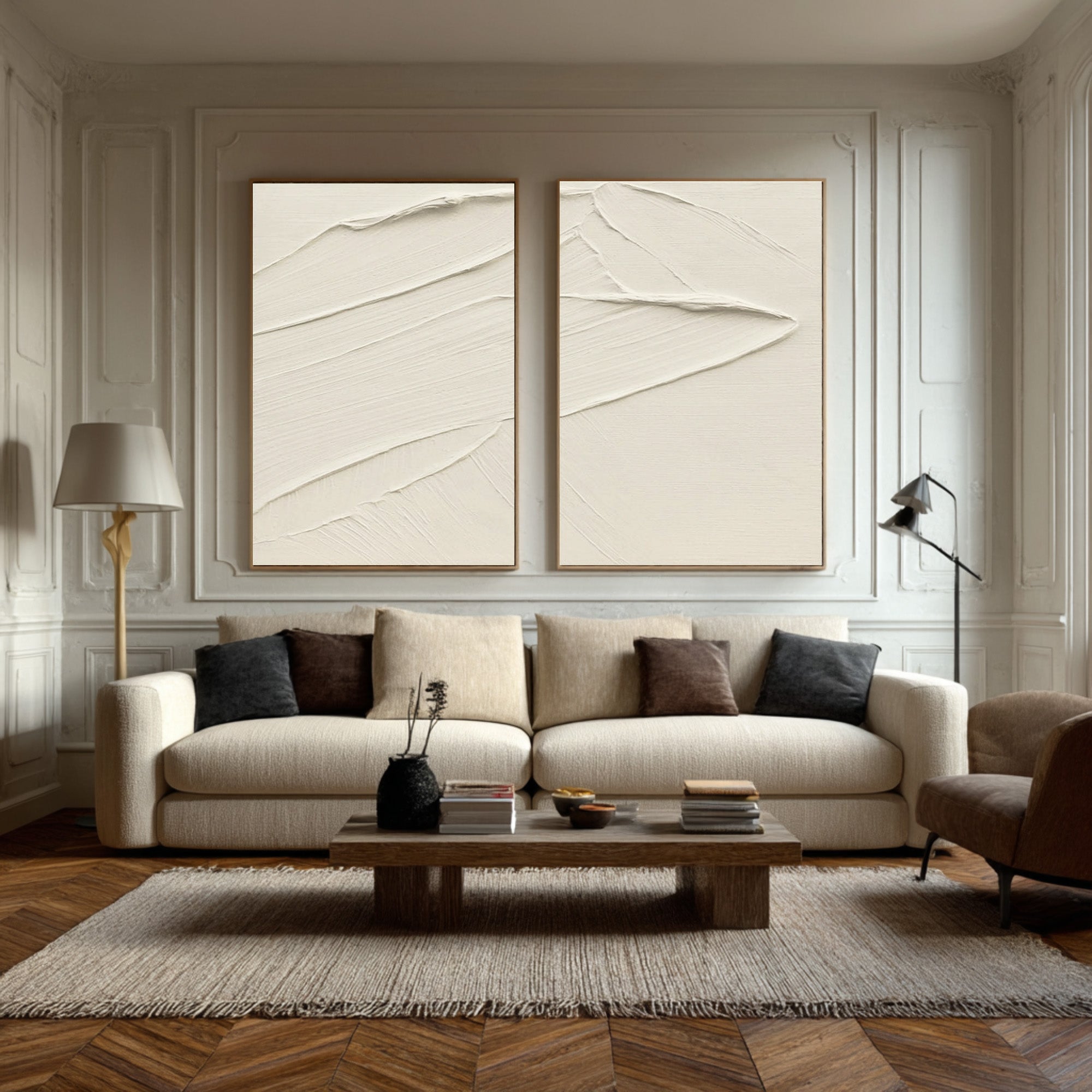 Minimalist White Textured Abstract Wall Art Set Of 2 #AG 077
