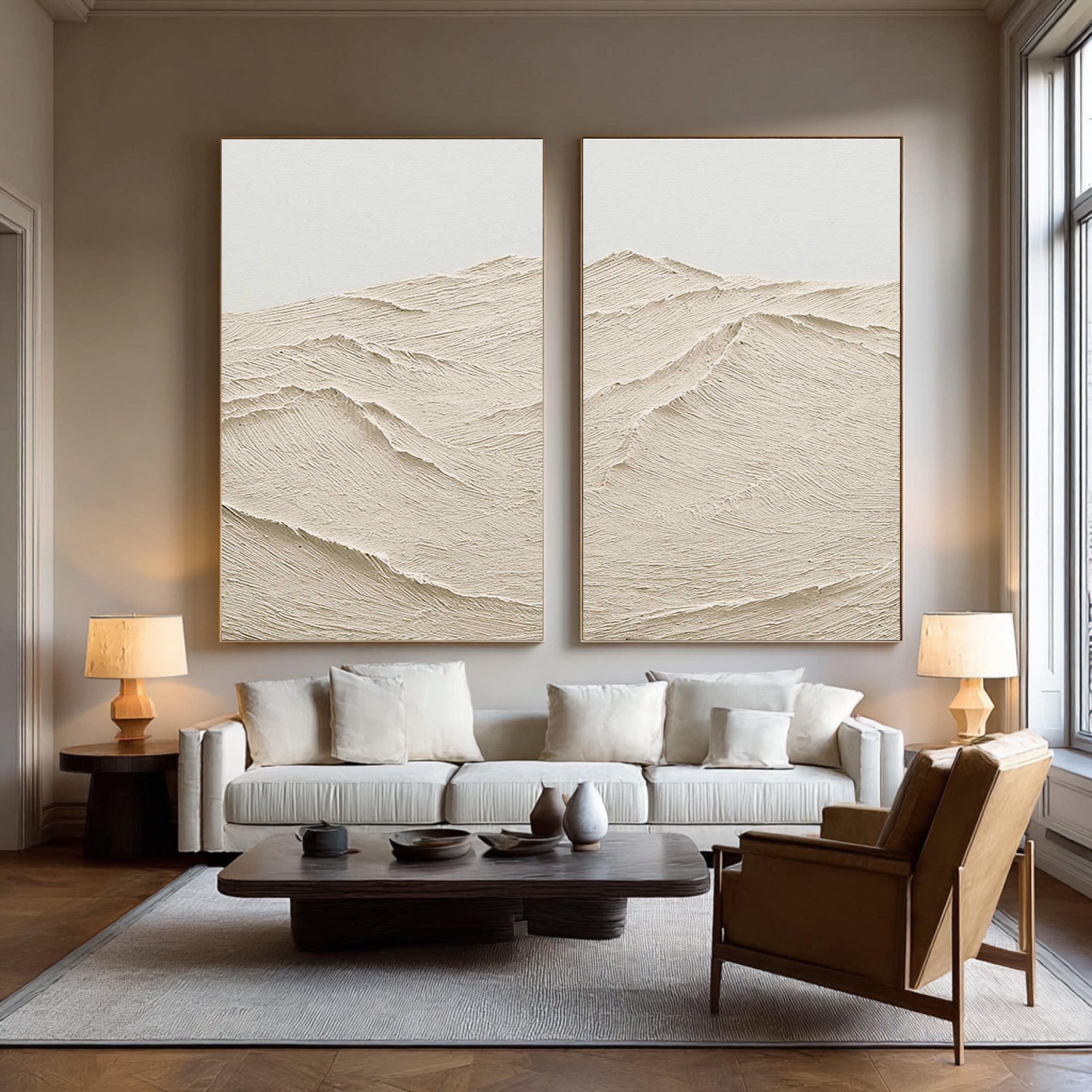 Minimalist Beige Landscape Canvas Set Of 2 #AG 075
