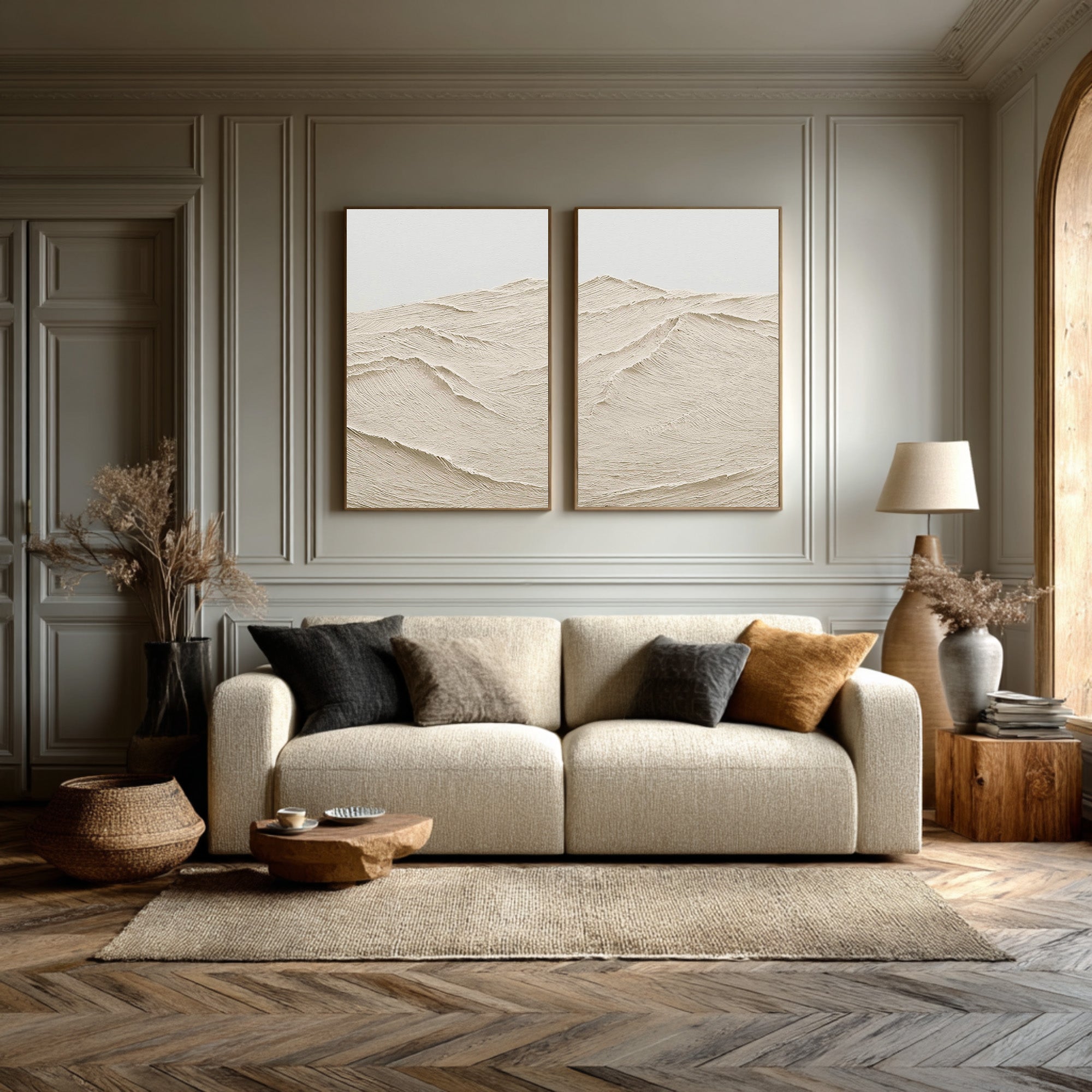 Minimalist Beige Landscape Canvas Set Of 2 #AG 075