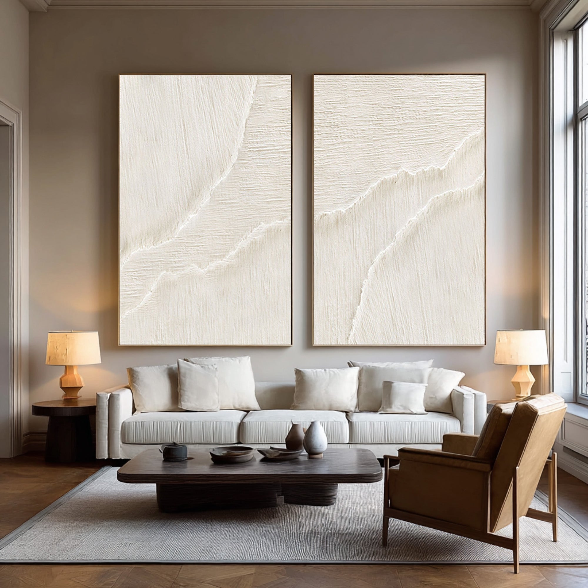 Diptych Textured Abstract Art - Modern Living Room Decor Set Of 2 #AG 073