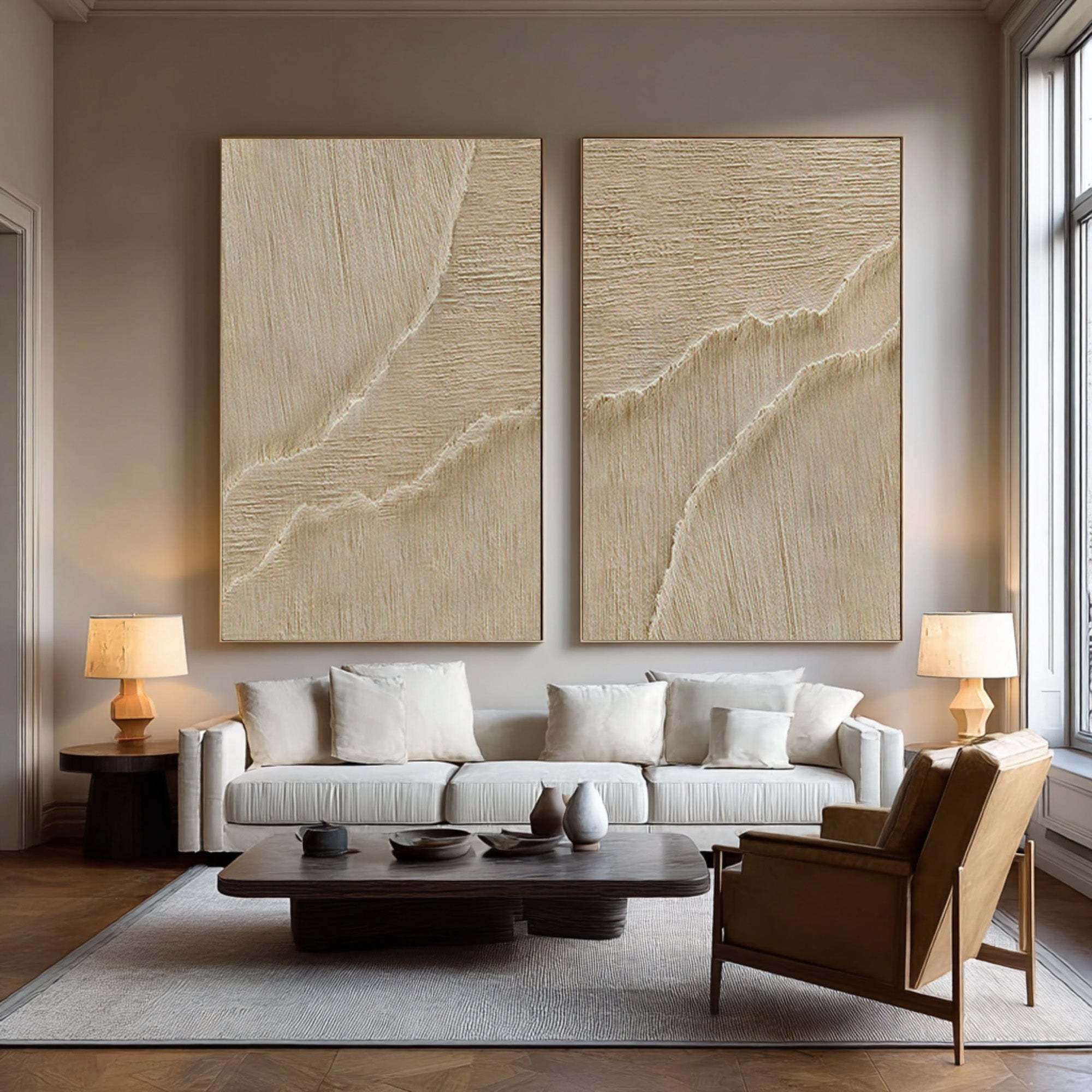 Large Beige Impasto Wall Art Set Of 2 #AG 074