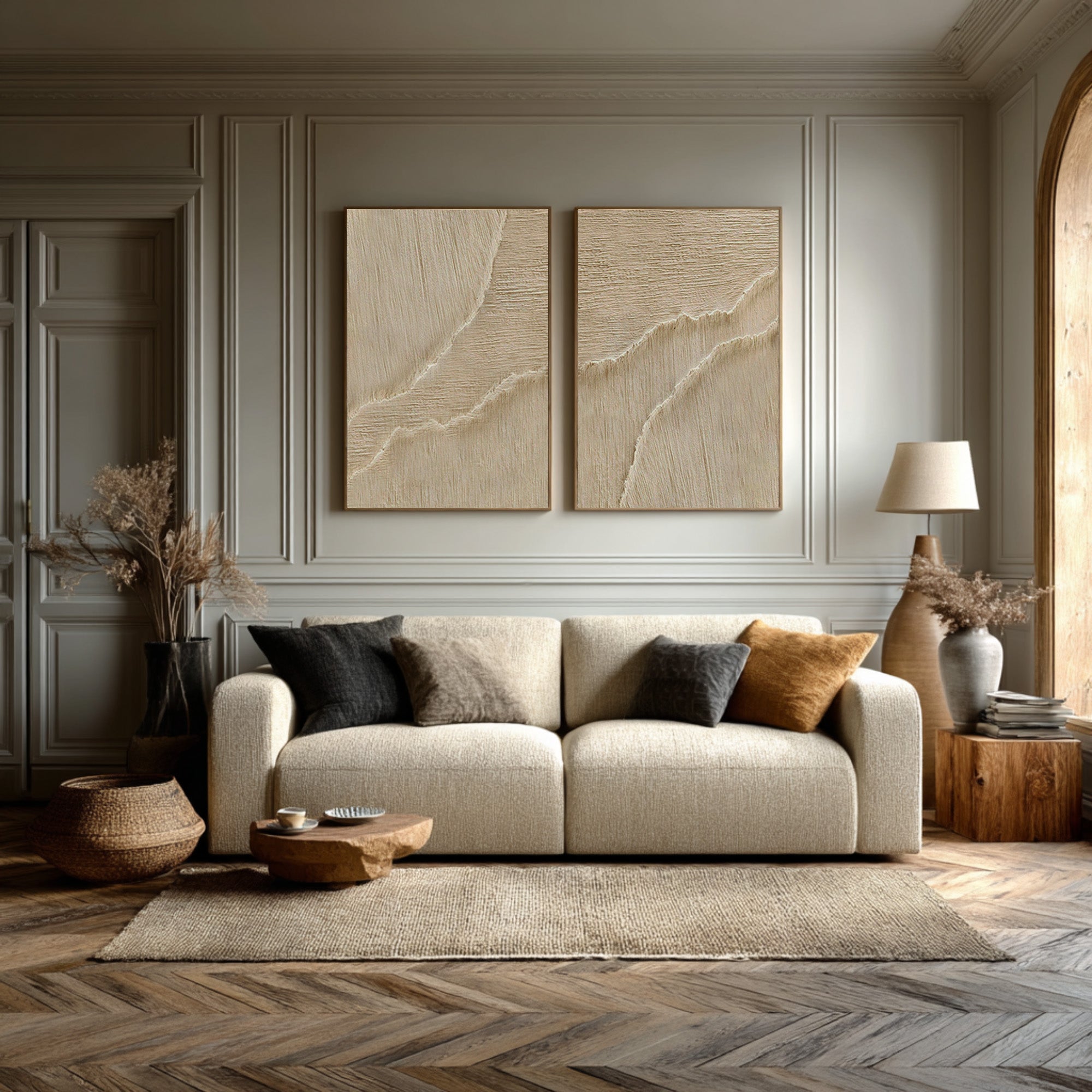 Large Beige Impasto Wall Art Set Of 2 #AG 074