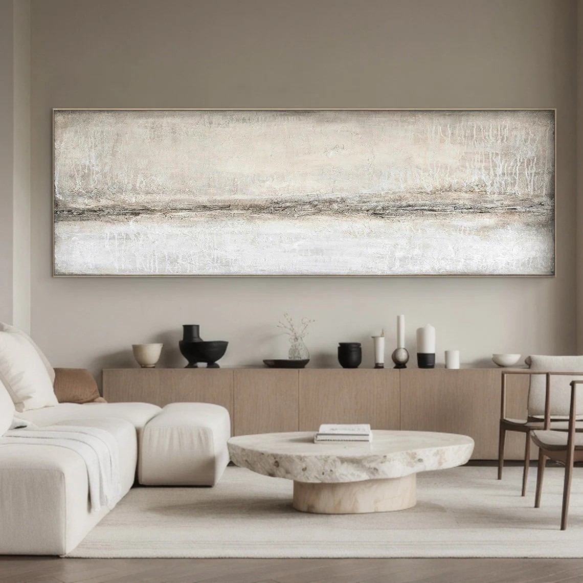 Modern Minimalist Abstract Art | Beige Oil Painting for Home Decor #AP 080