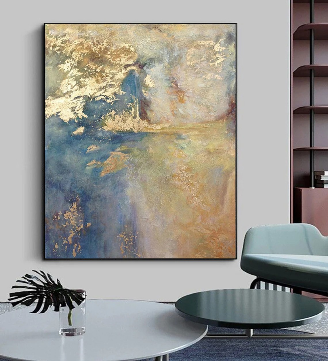Blue & Gold Abstract Modern Canvas Artwork #AP 121