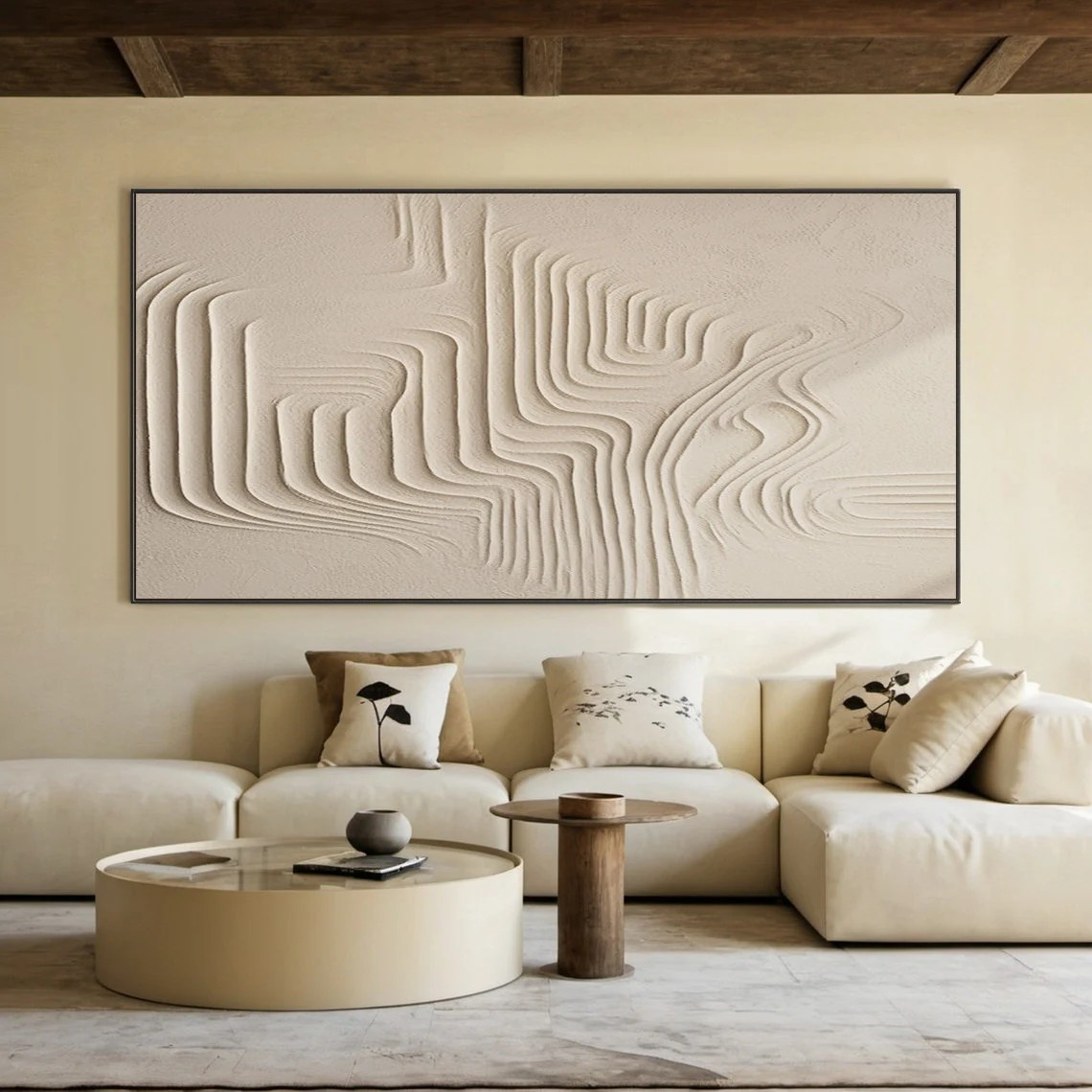 Textured 3D Abstract Painting - Beige Minimalist Art