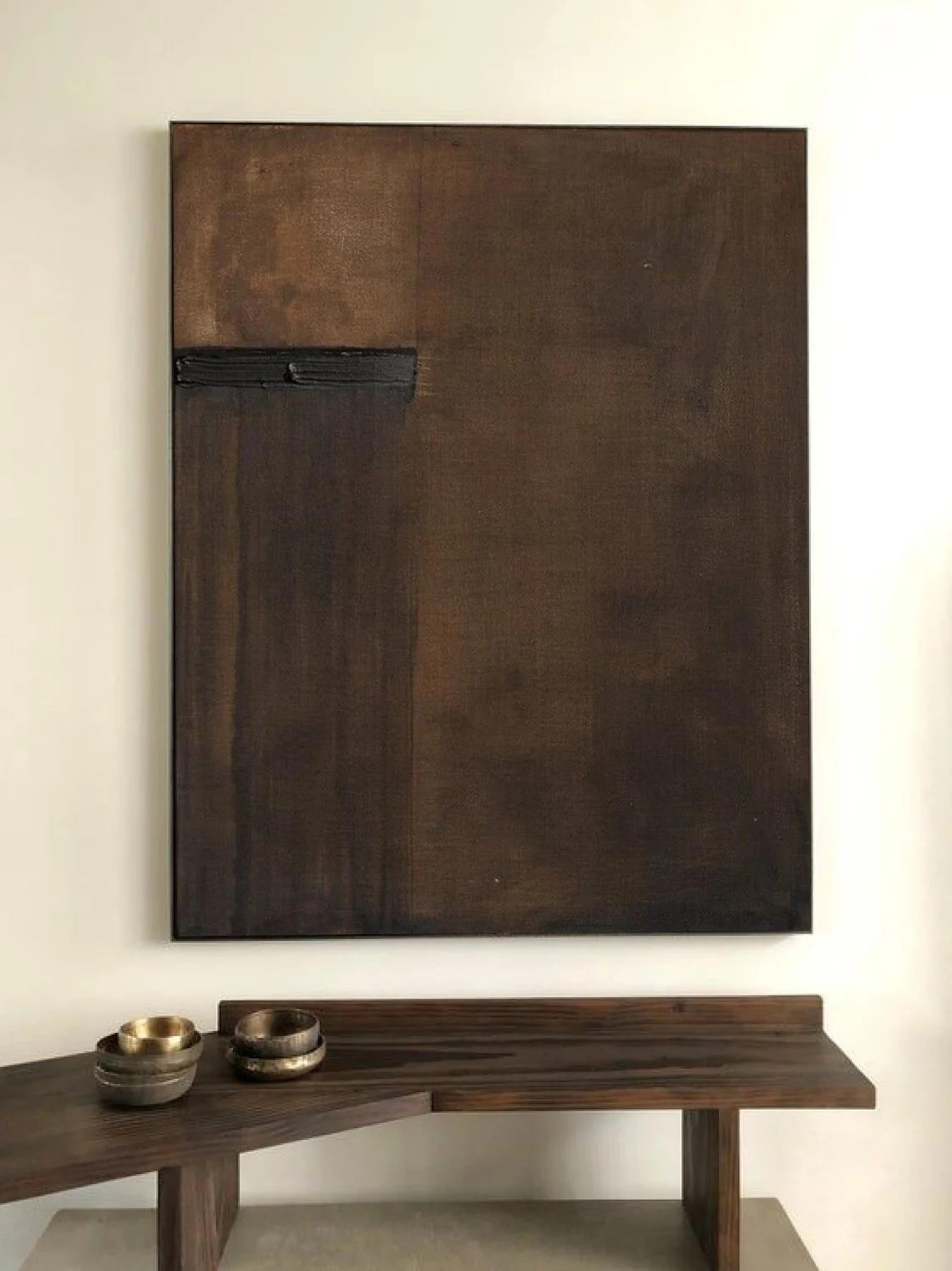 Wabi-Sabi Dark Canvas Art Rustic Minimalist Design #AP 090