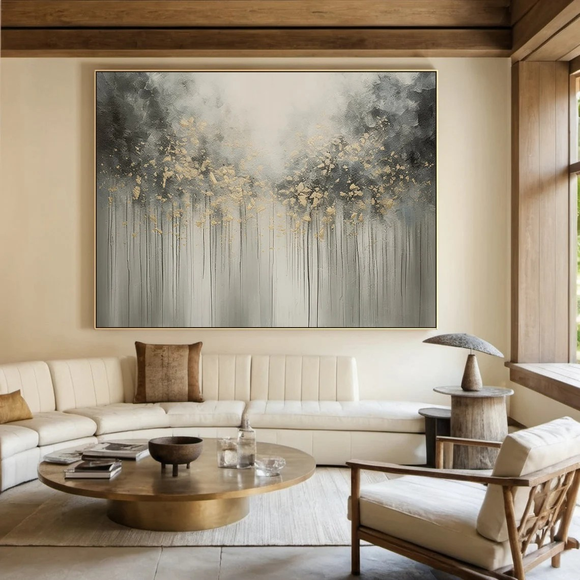 Grey and Gold Abstract Landscape Painting - Modern Wall Art #FT 058