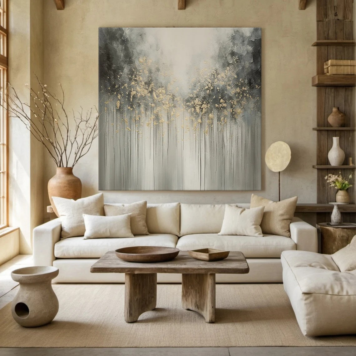 Grey and Gold Abstract Landscape Painting - Modern Wall Art #FT 058