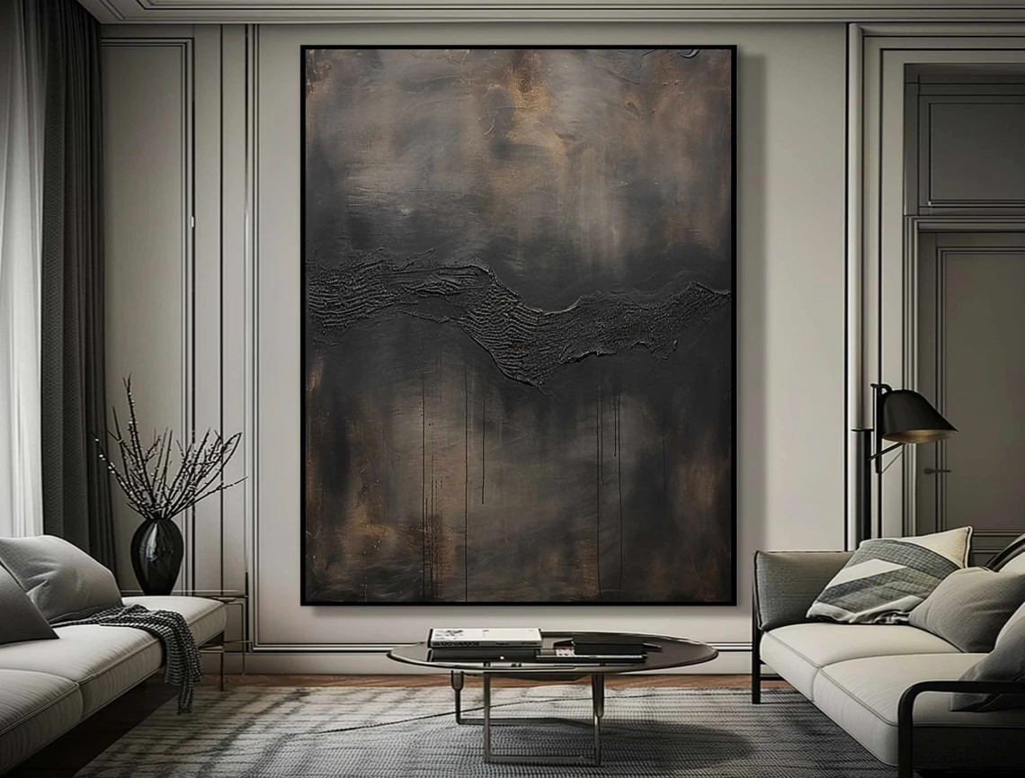 Oversized Dark Textured Abstract Painting for Luxury Interiors #AP 105