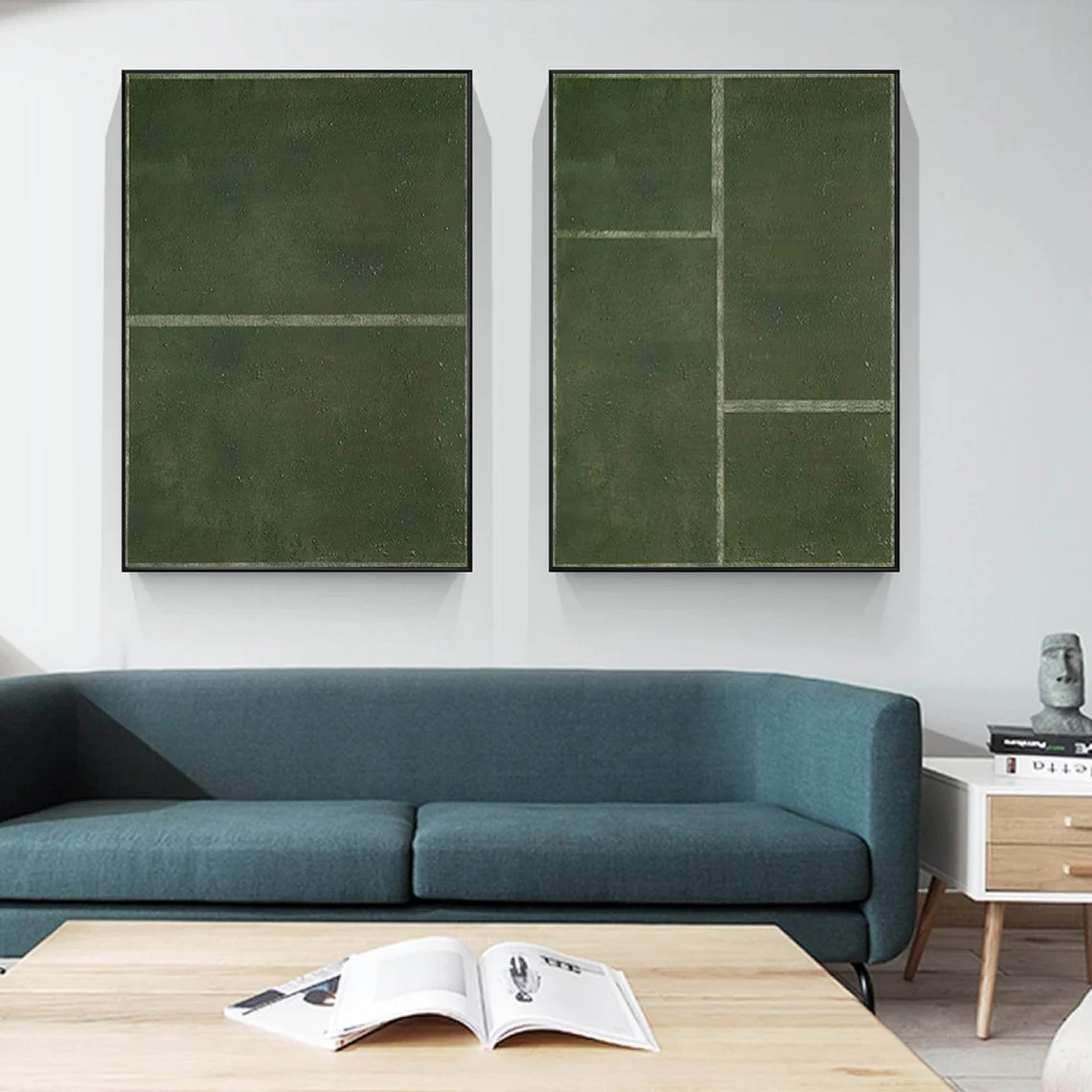 Minimalist Geometric Green Wall Art – Set of 2 #AP 113