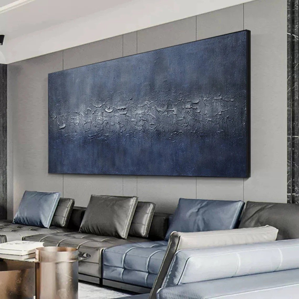 Original Abstract Blue Painting Unique Wall Art for Modern Decor #AP 086