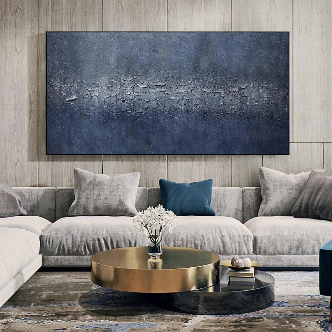 Original Abstract Blue Painting Unique Wall Art for Modern Decor #AP 086