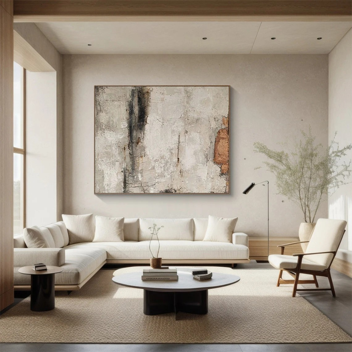 Large Beige Abstract Painting - Wabi Sabi Style Canvas Art #AP 108