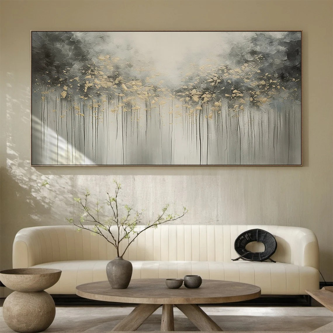 Grey and Gold Abstract Landscape Painting - Modern Wall Art #FT 058