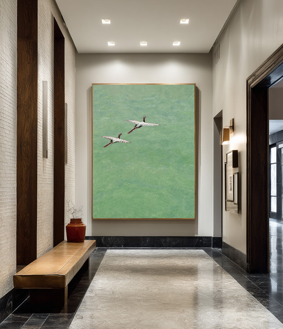 Abstract Bird Flight Canvas | Tranquil Green Landscape #AG 085