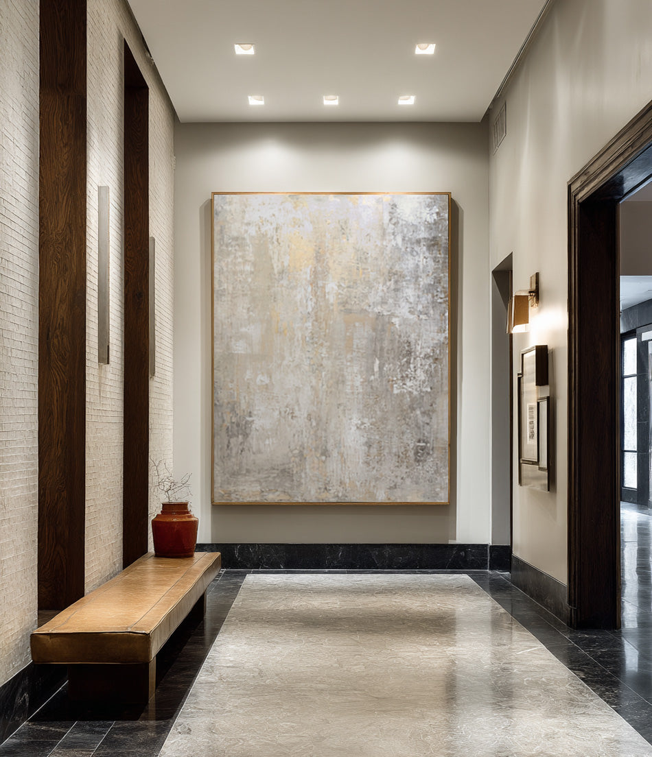 Beige & Grey Abstract Painting for Minimalist Decorr #AG 004