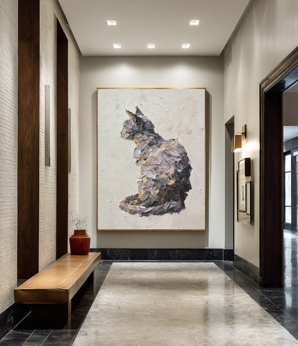 Large Textured Cat Painting - Contemporary Pet Art #AG 054