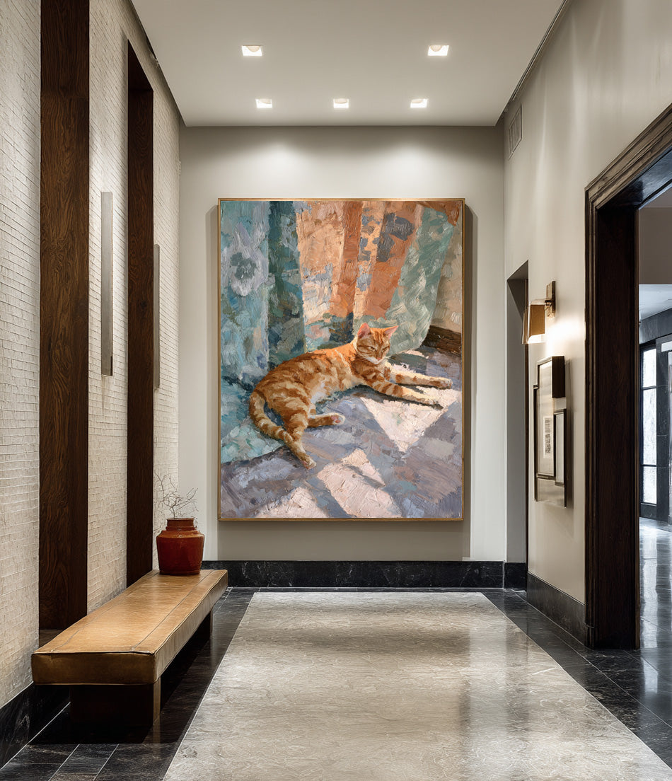 Lazy Cat Wall Art - Impressionistic Pet Portrait #AG 055