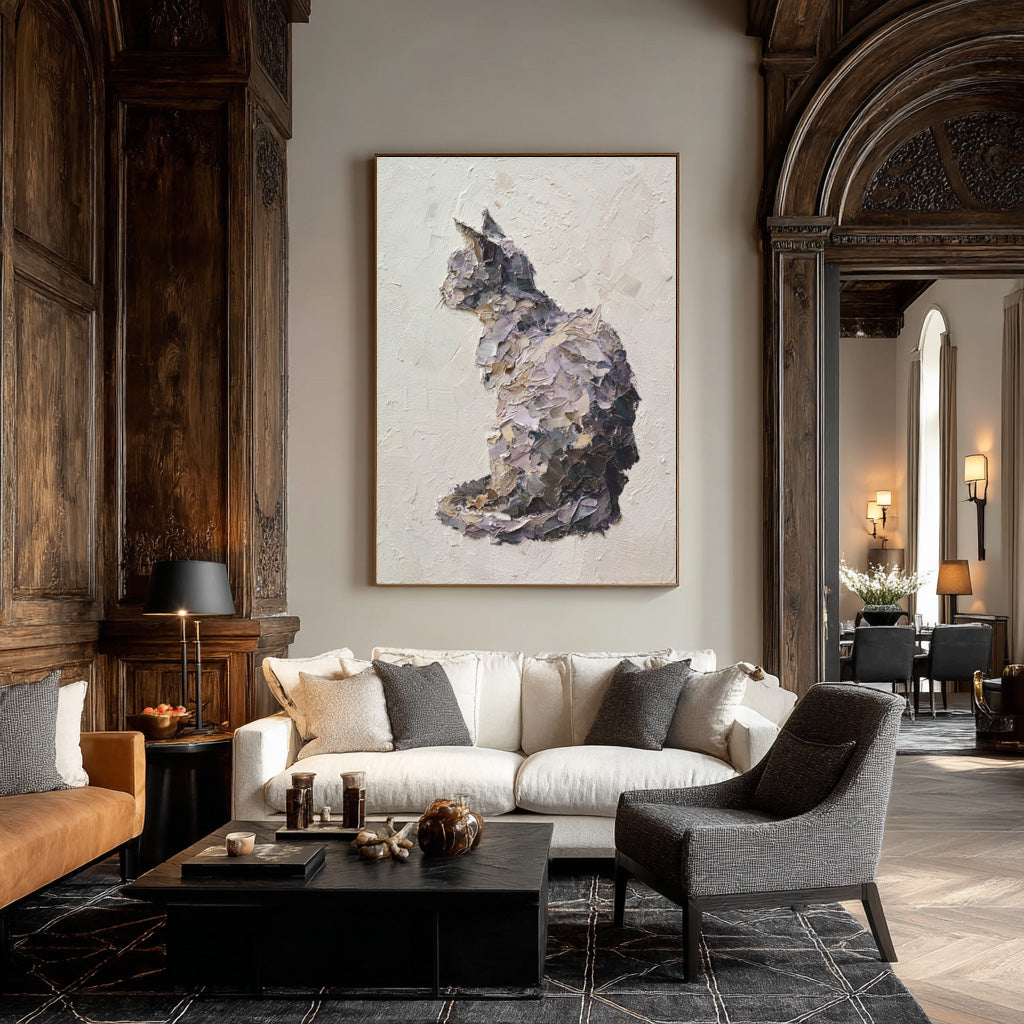 Large Textured Cat Painting - Contemporary Pet Art #AG 054