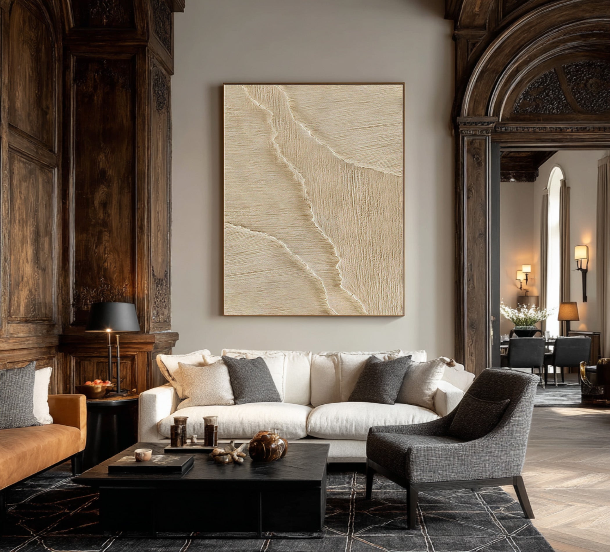 Modern Minimalist Wave Art - Tall Neutral Tone Canvas #AG 072