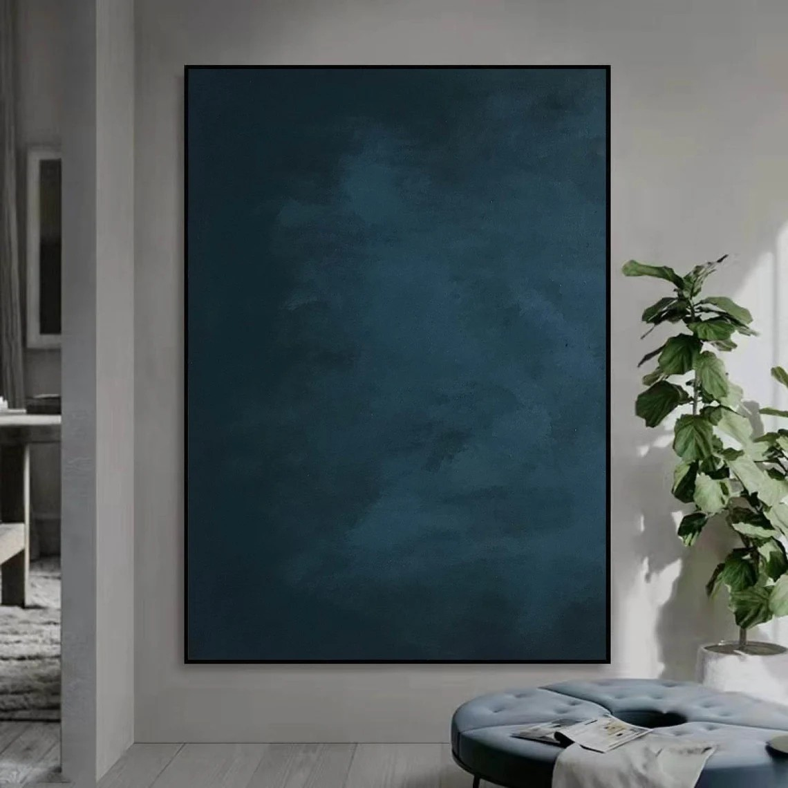 Minimalist Deep Blue Abstract Wall Art Modern Canvas #AP 075