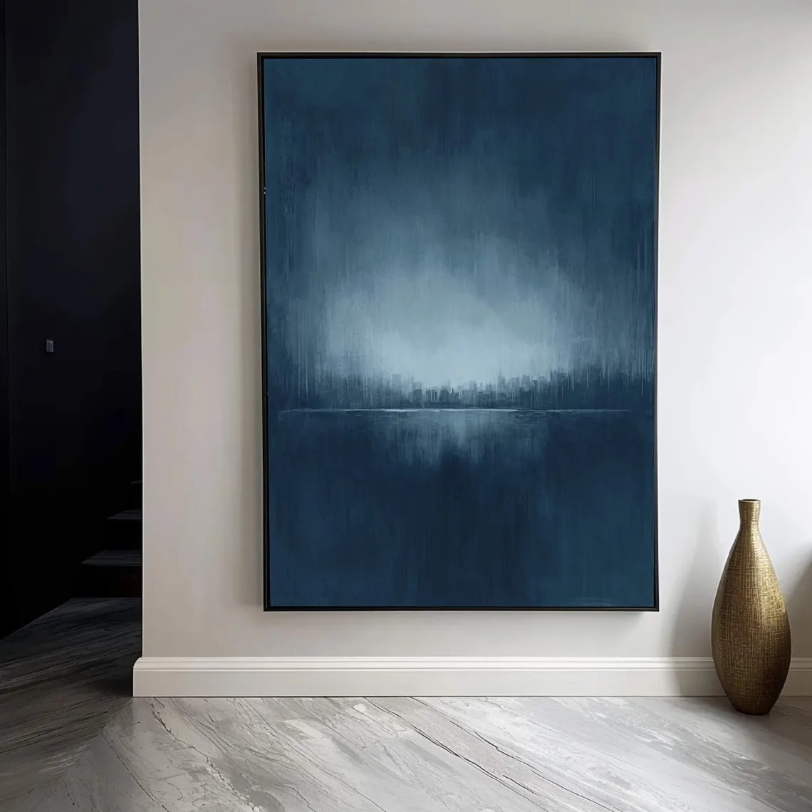 Moody Blue Abstract Landscape Painting for Modern Interiors #AP 104