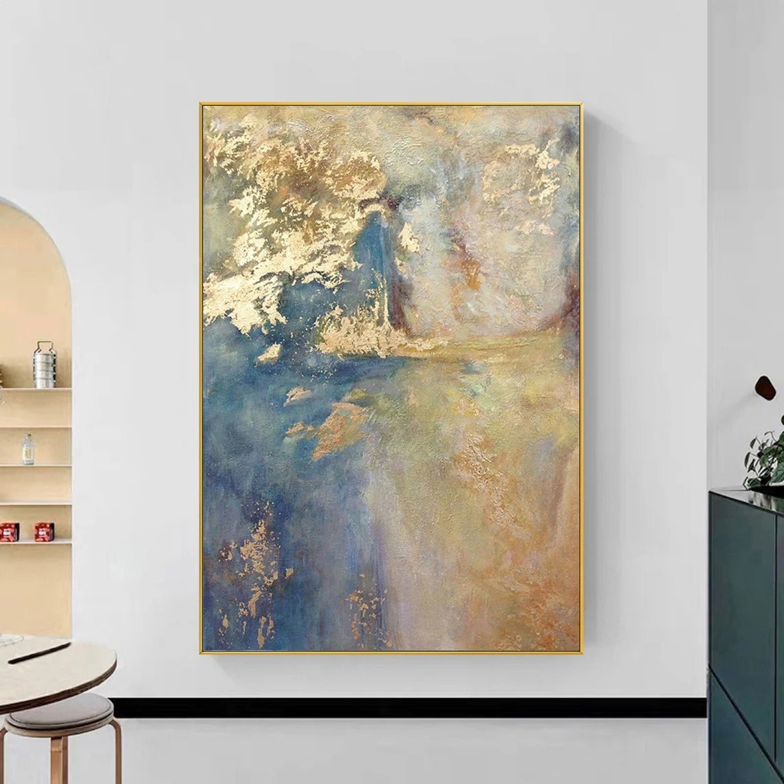 Blue & Gold Abstract Modern Canvas Artwork #AP 121
