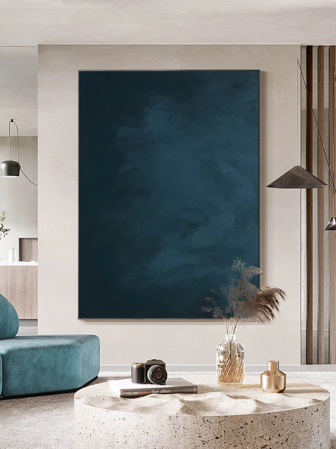 Minimalist Deep Blue Abstract Wall Art Modern Canvas #AP 075