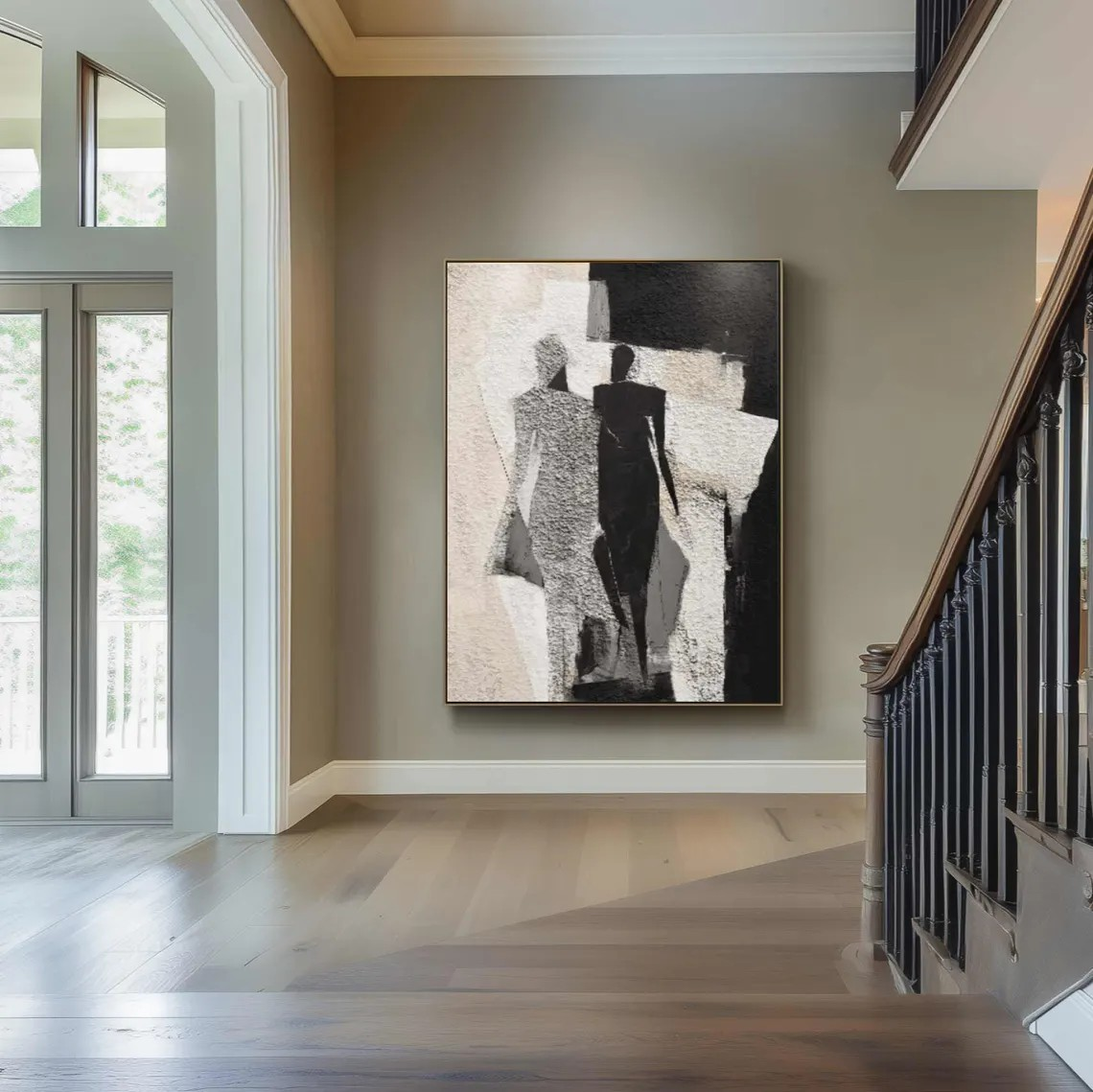 Modern Abstract Figurative Painting – Black & White Silhouettes #AP 114