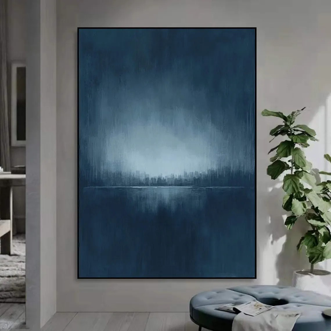 Moody Blue Abstract Landscape Painting for Modern Interiors #AP 104