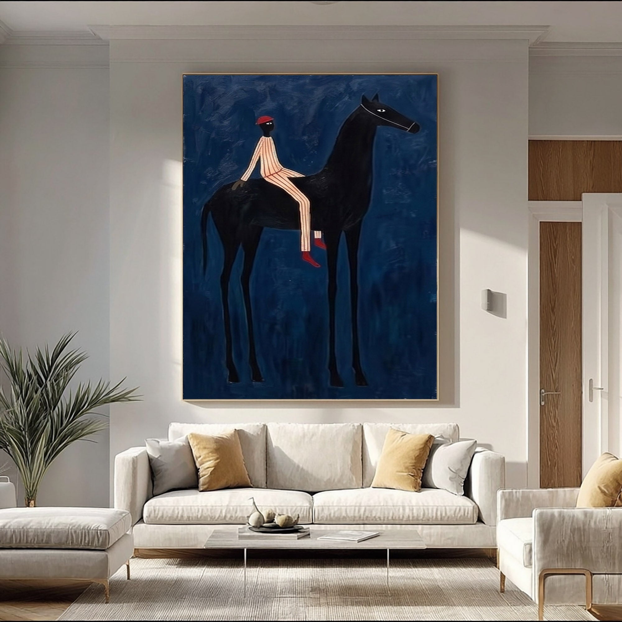 Large Midnight Cowboy Wall Art Modern Equestrian Painting