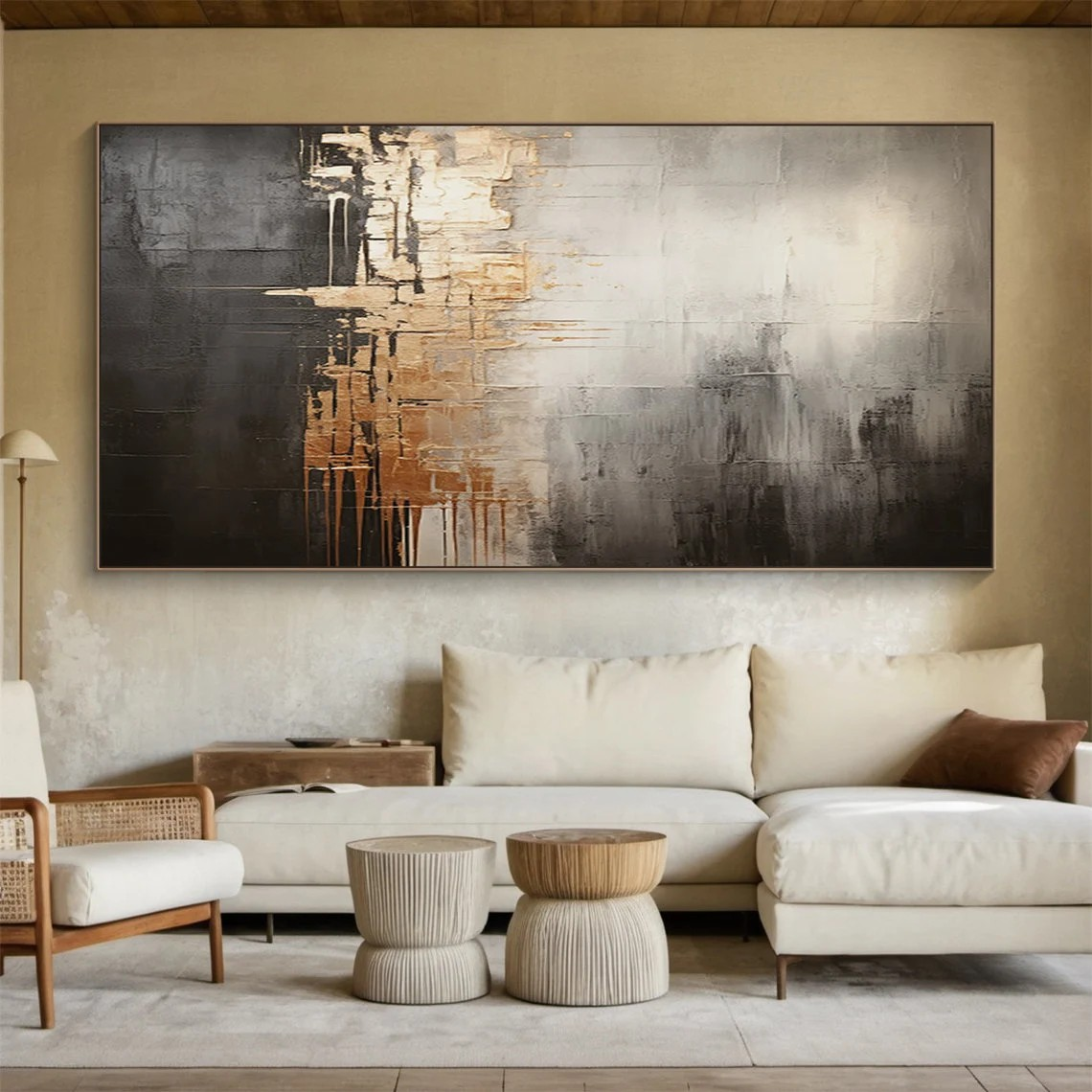 Textured Gold and Black Painting for Modern Home #AP 098