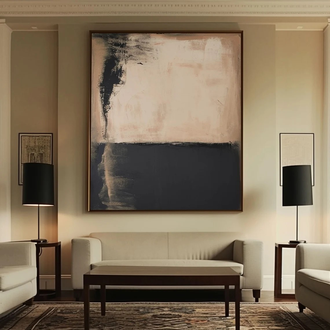 Minimalist Beige & Black Abstract - Large Canvas Art #AP 117