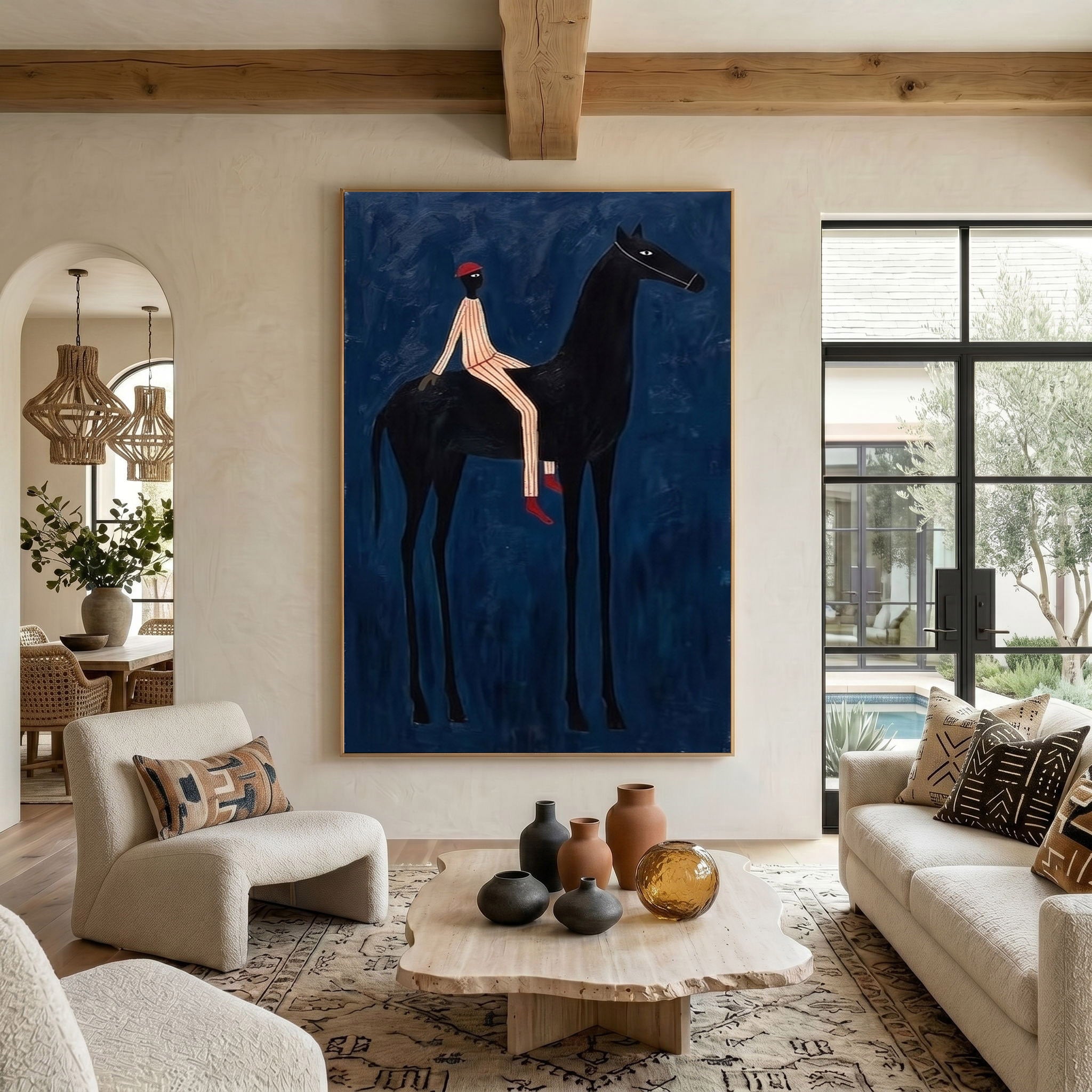 Large Midnight Cowboy Wall Art Modern Equestrian Painting