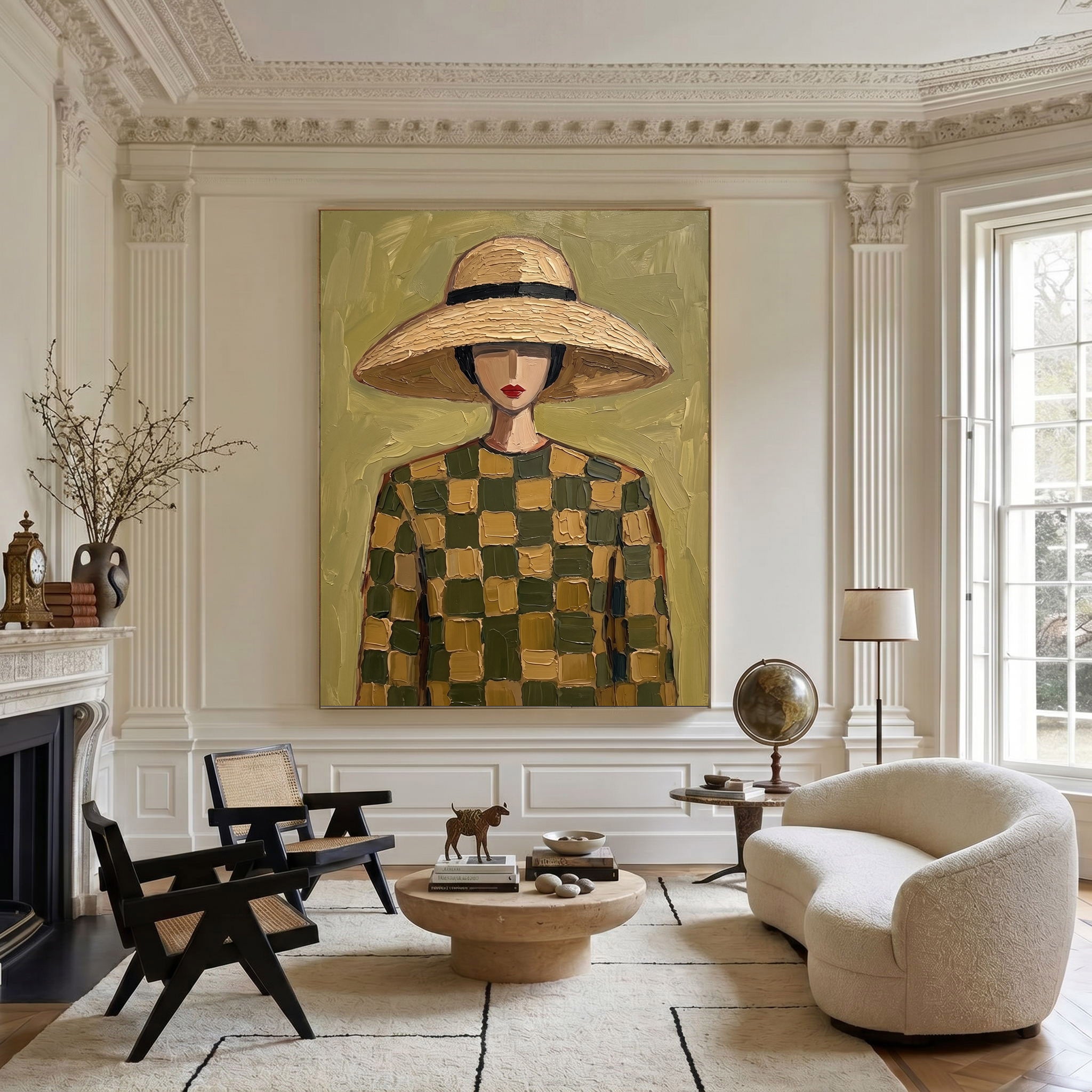 Large Modern Woman Portrait Wall Art Abstract Oil Painting Cowgirl Cowboy Vintage Americana Art Western Fashion Decor Contemporary Home 