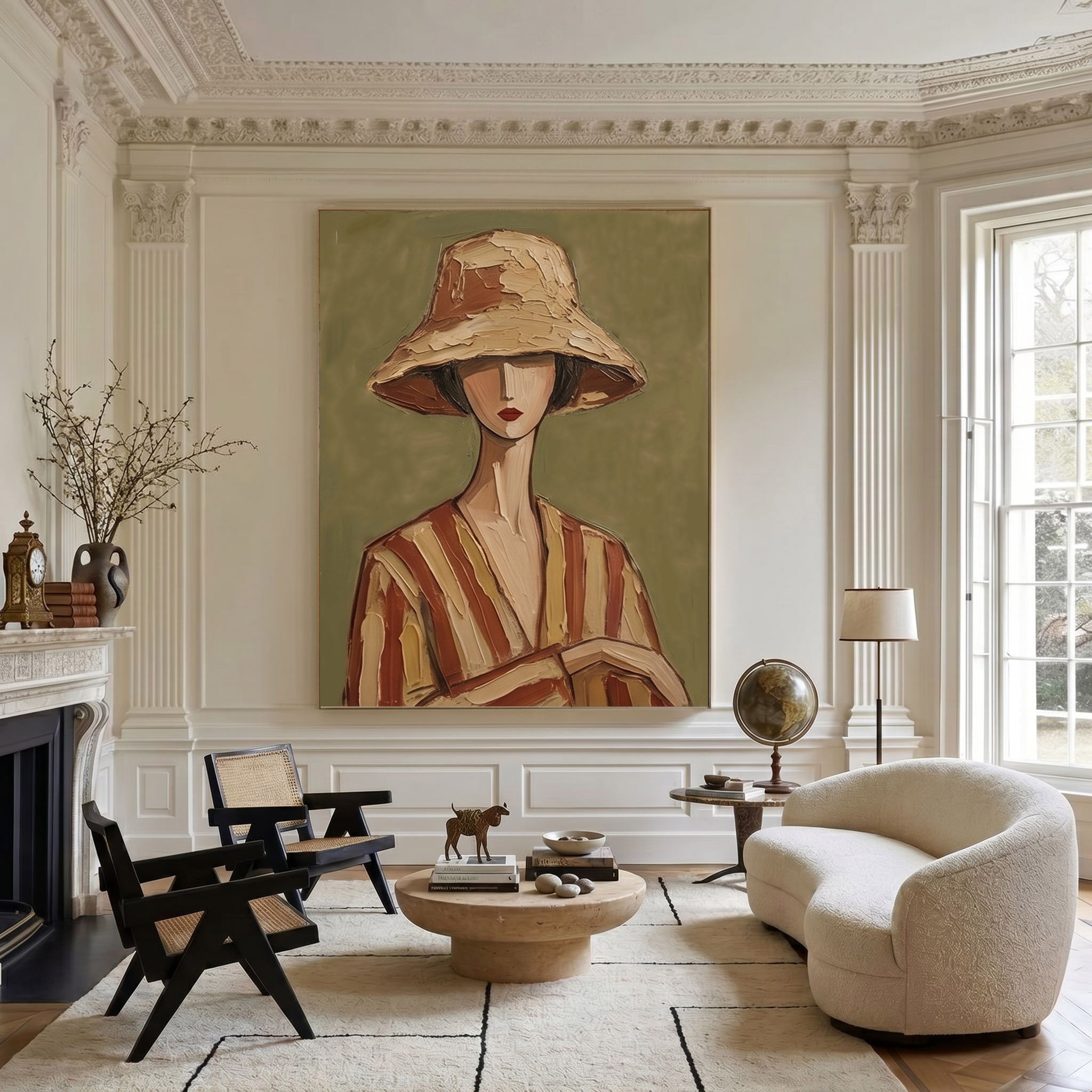 Large Modern Woman Portrait Wall Art Abstract Oil Painting Vintage Americana Art Cowgirl Cowboy Western Heritage Fashion Decor Luxury Home