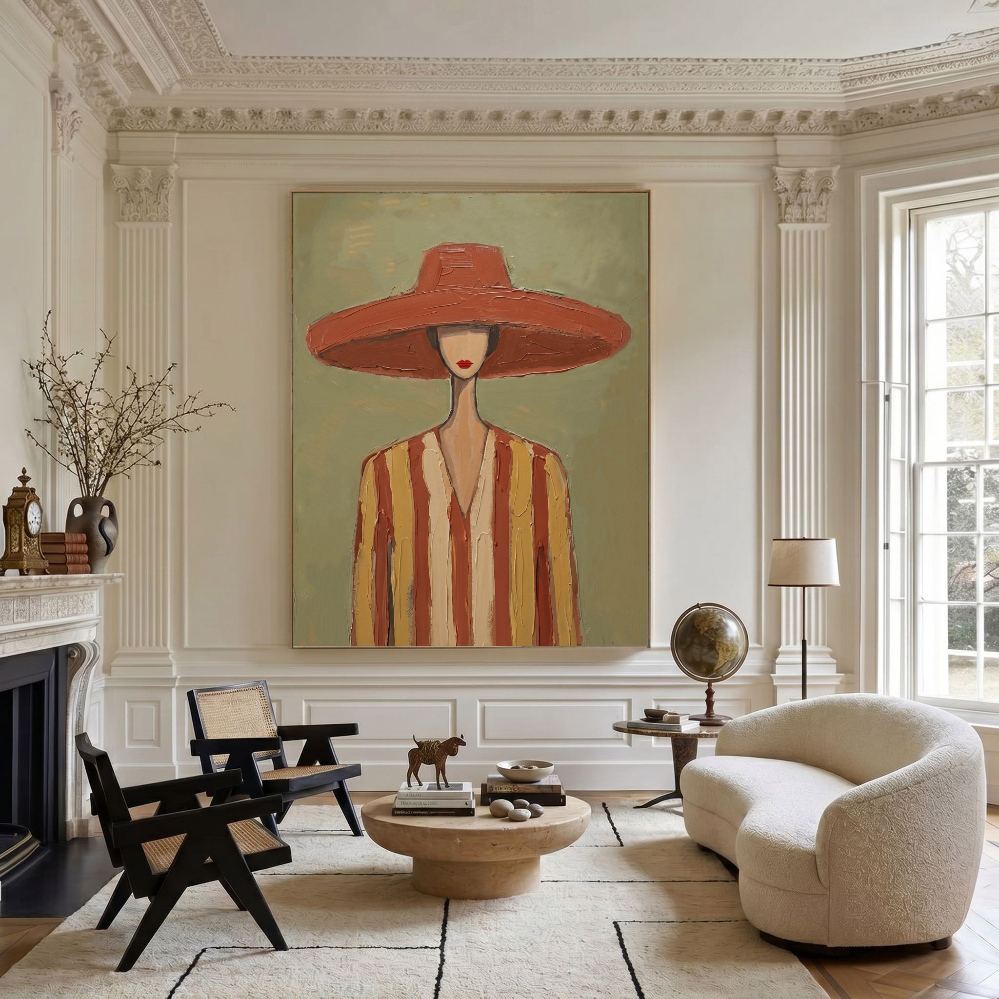 Large Cowboy Woman Wall Art Vintage Americana Western Portrait Oil Painting Modern Rustic Interior Decor