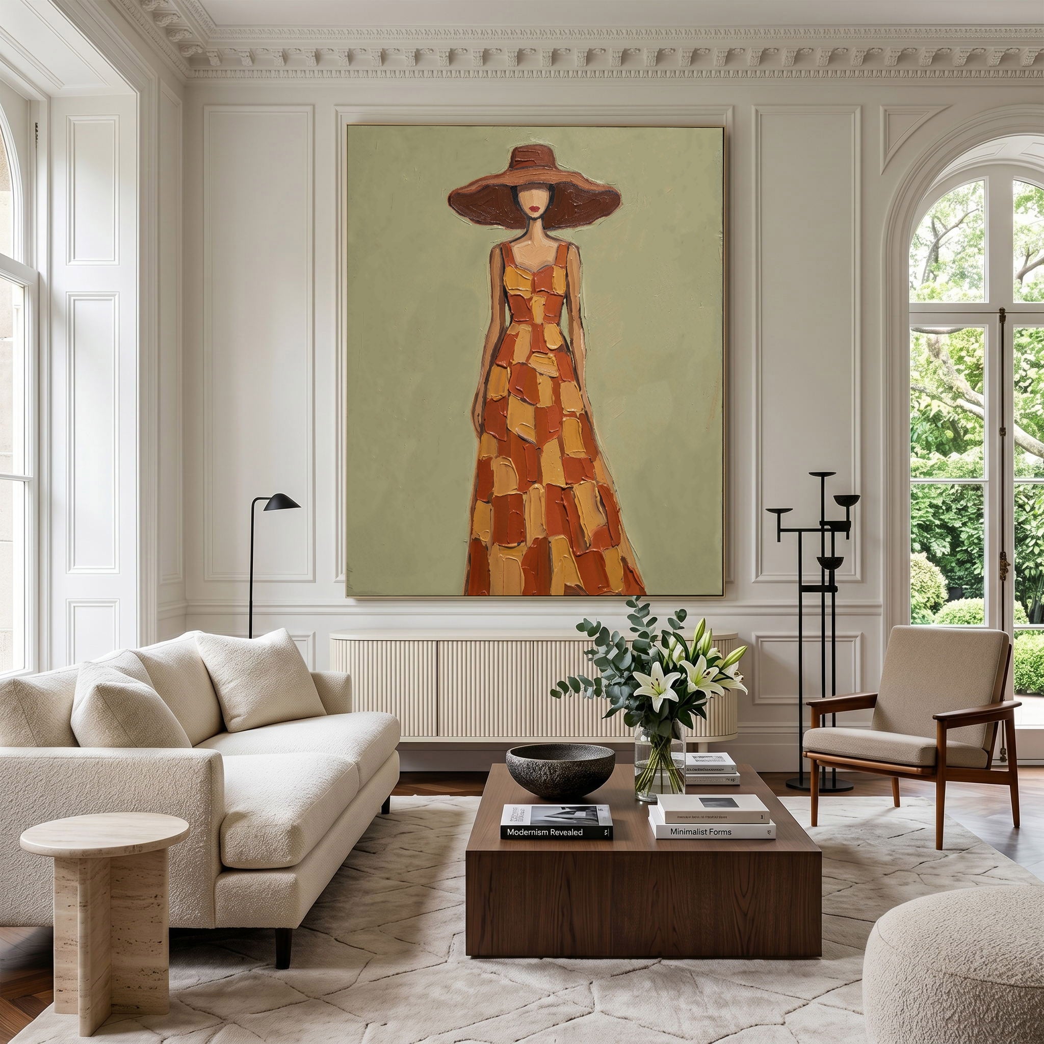 Large Modern Woman Portrait Wall Art Abstract Oil Painting Cowgirl Cowboy Vintage Americana Art Western Ranch Style Decor