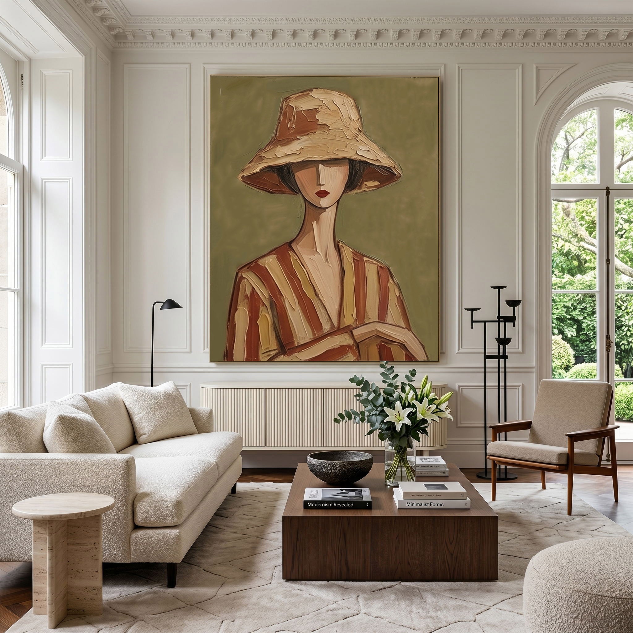 Large Modern Woman Portrait Wall Art Abstract Oil Painting Vintage Americana Art Cowgirl Cowboy Western Heritage Fashion Decor Luxury Home