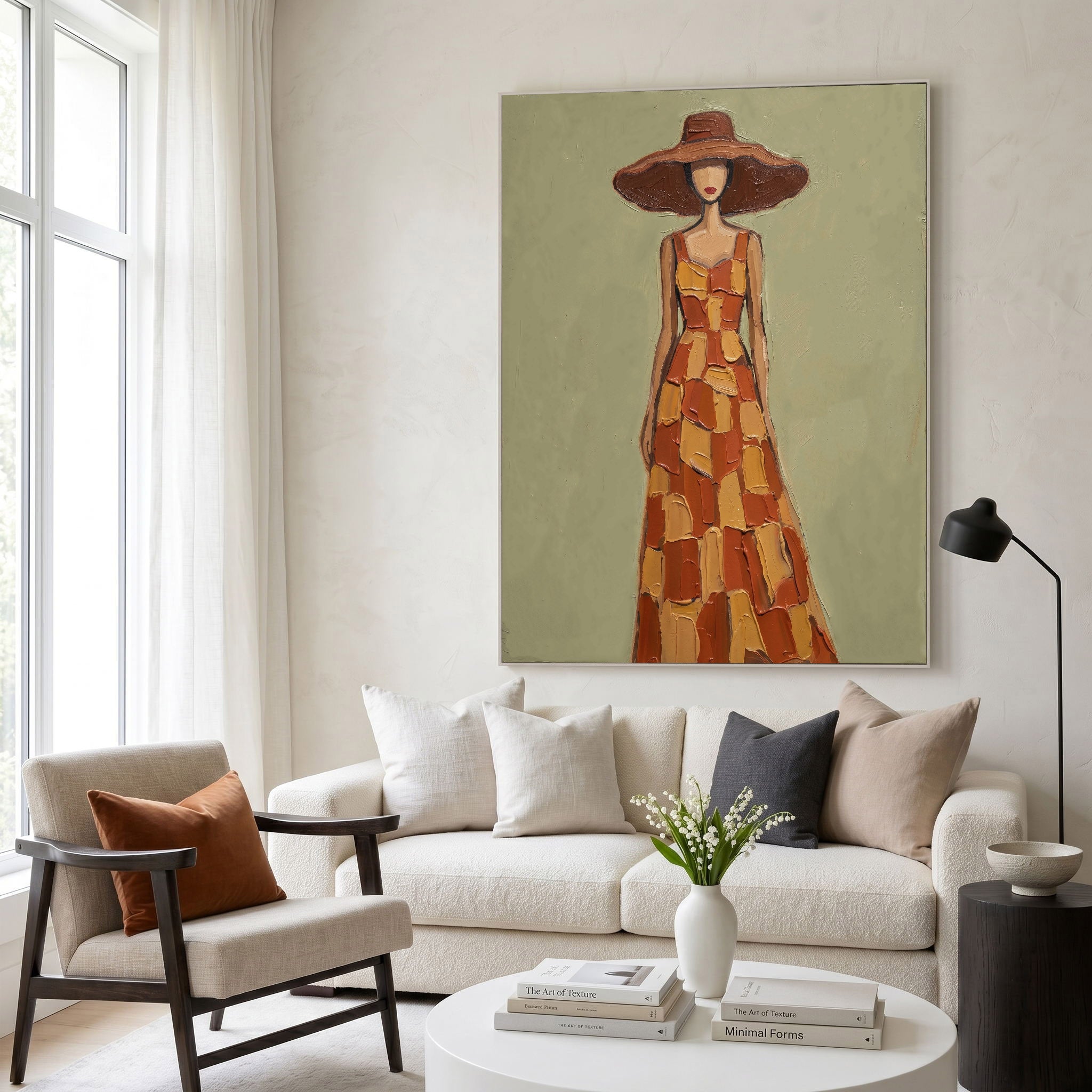 Large Modern Woman Portrait Wall Art Abstract Oil Painting Cowgirl Cowboy Vintage Americana Art Western Ranch Style Decor