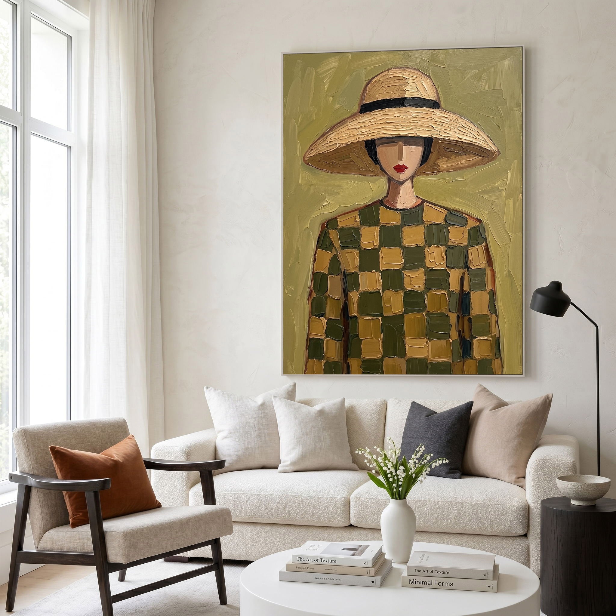 Large Modern Woman Portrait Wall Art Abstract Oil Painting Cowgirl Cowboy Vintage Americana Art Western Fashion Decor Contemporary Home 