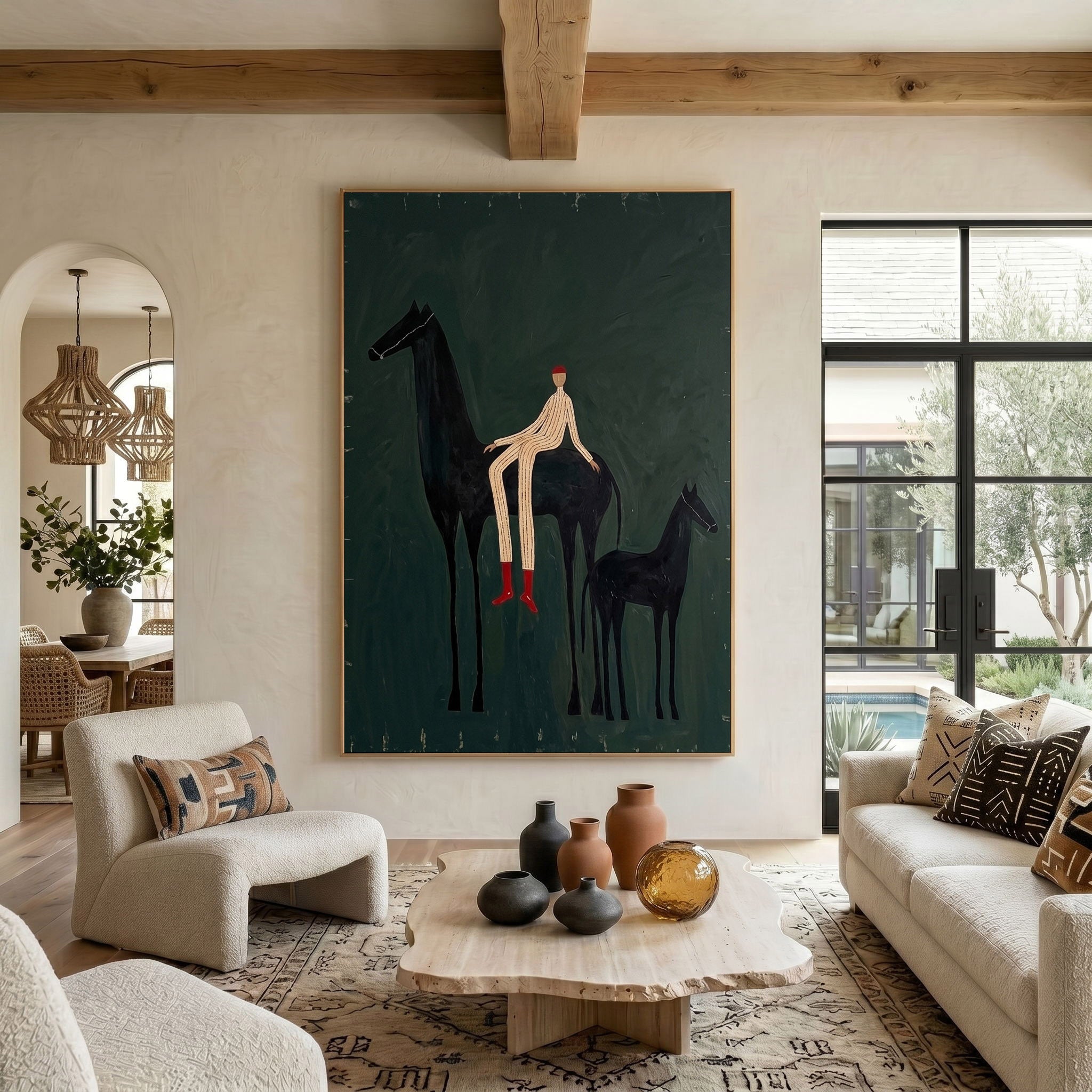 Large Cowboy Horse Wall Art Contemporary Western Ranch Painting 