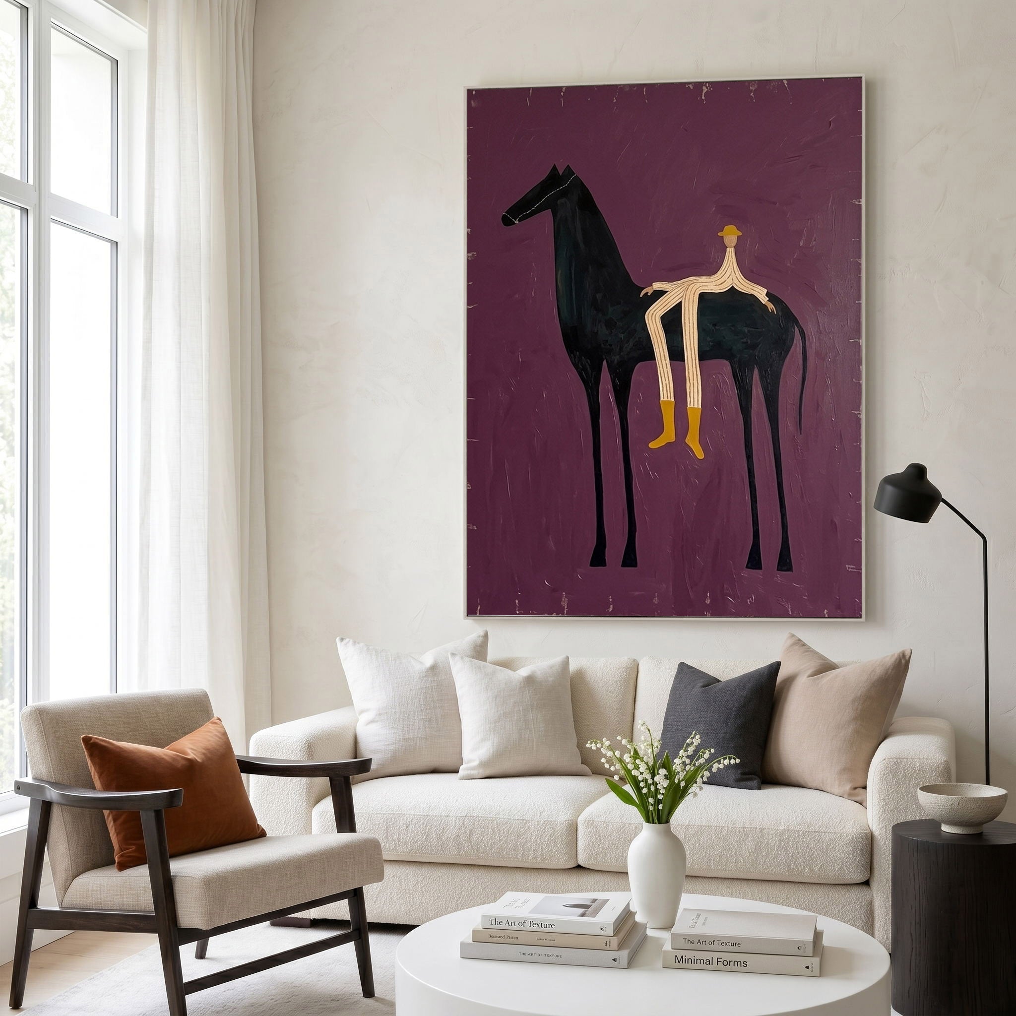 Large Cowboy Horse Wall Art Modern Western Minimalist Canvas Painting