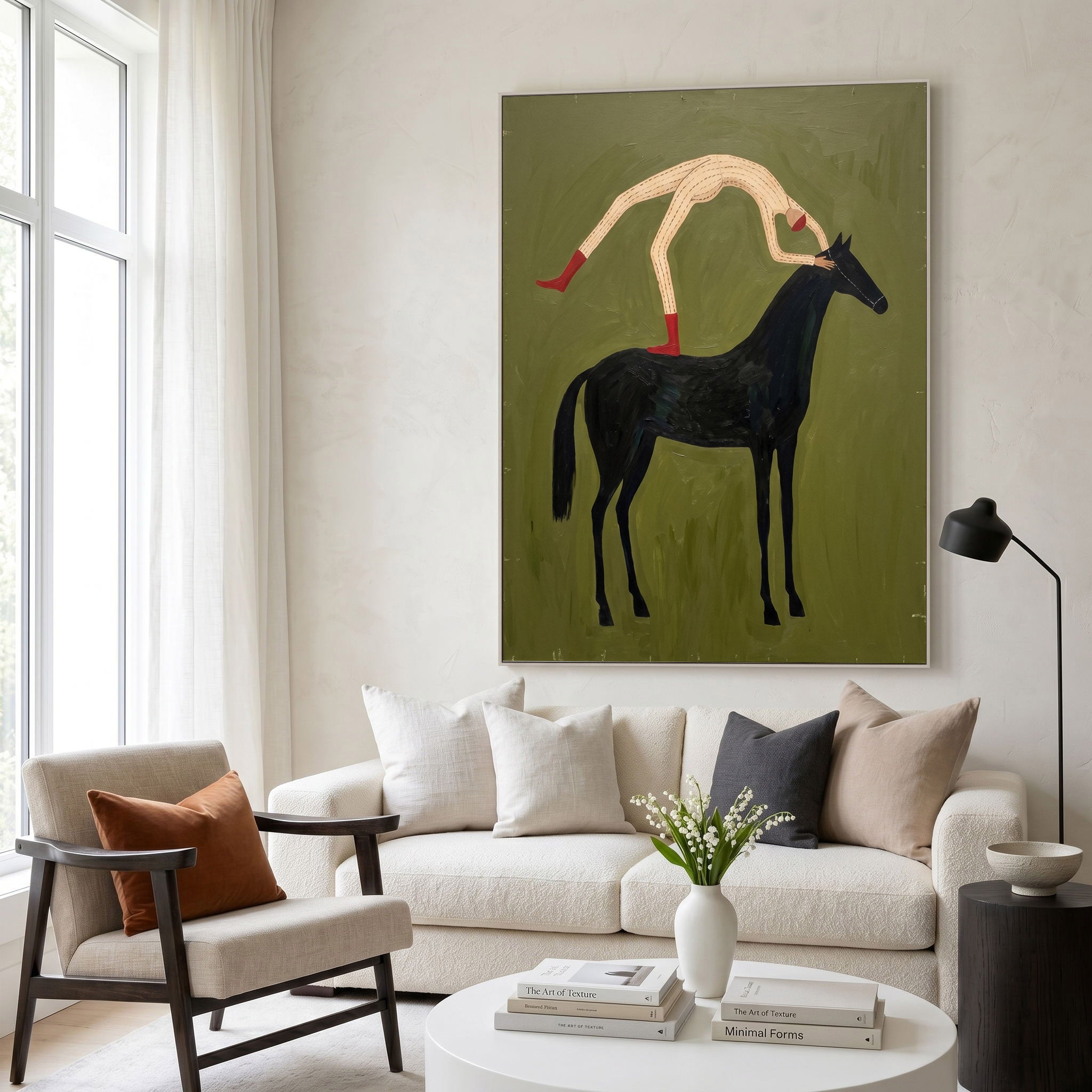 Large Cowboy Horse Wall Art Modern Western Minimalist Canvas Painting